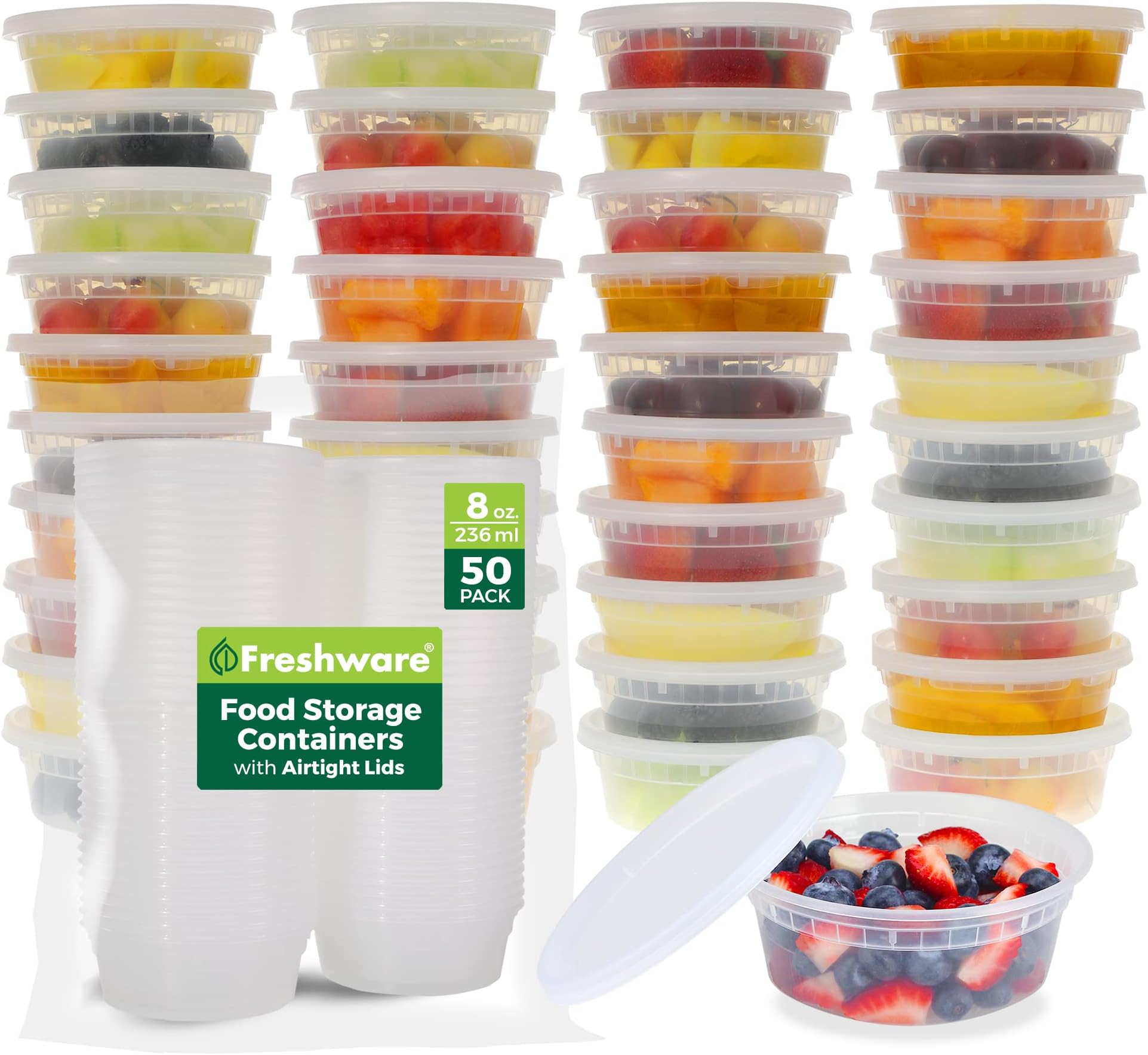 [50 Pack, 8 oz] Food Storage Containers with Leak-Proof Lids