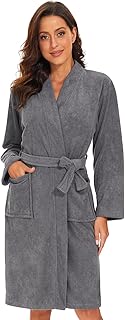 Womens Lightweight Bathrobe Soft Kimono Robes Terry Cloth Bathrobe Knee Length Bath Gown