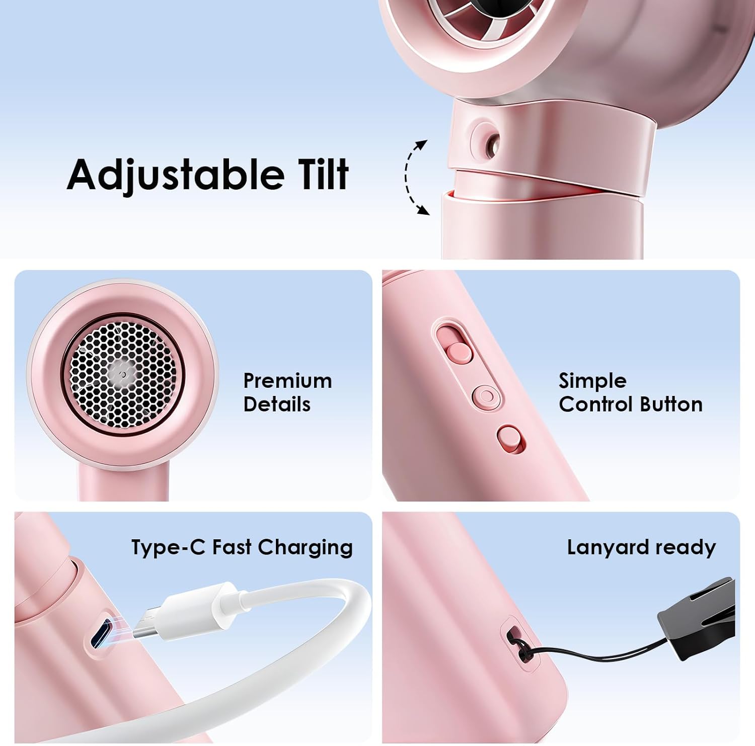 Portable Misting Fan Handheld Powerful Turbo Fan, 100 Speeds, 6000mAh Rechargeable Battery, LED Display, Spray Mist Personal Mini Fan for Travel, Beach, Outdoor Camping (LightPink)