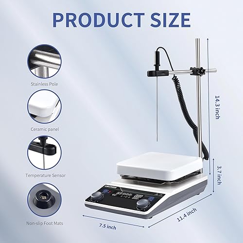 Miniatura 6 de Agitador magnético de 6.7 pulgadas, placa caliente, capacidad máxima de agitación de 20 L, pantalla LCD, placa de agitación magnética, temperatura