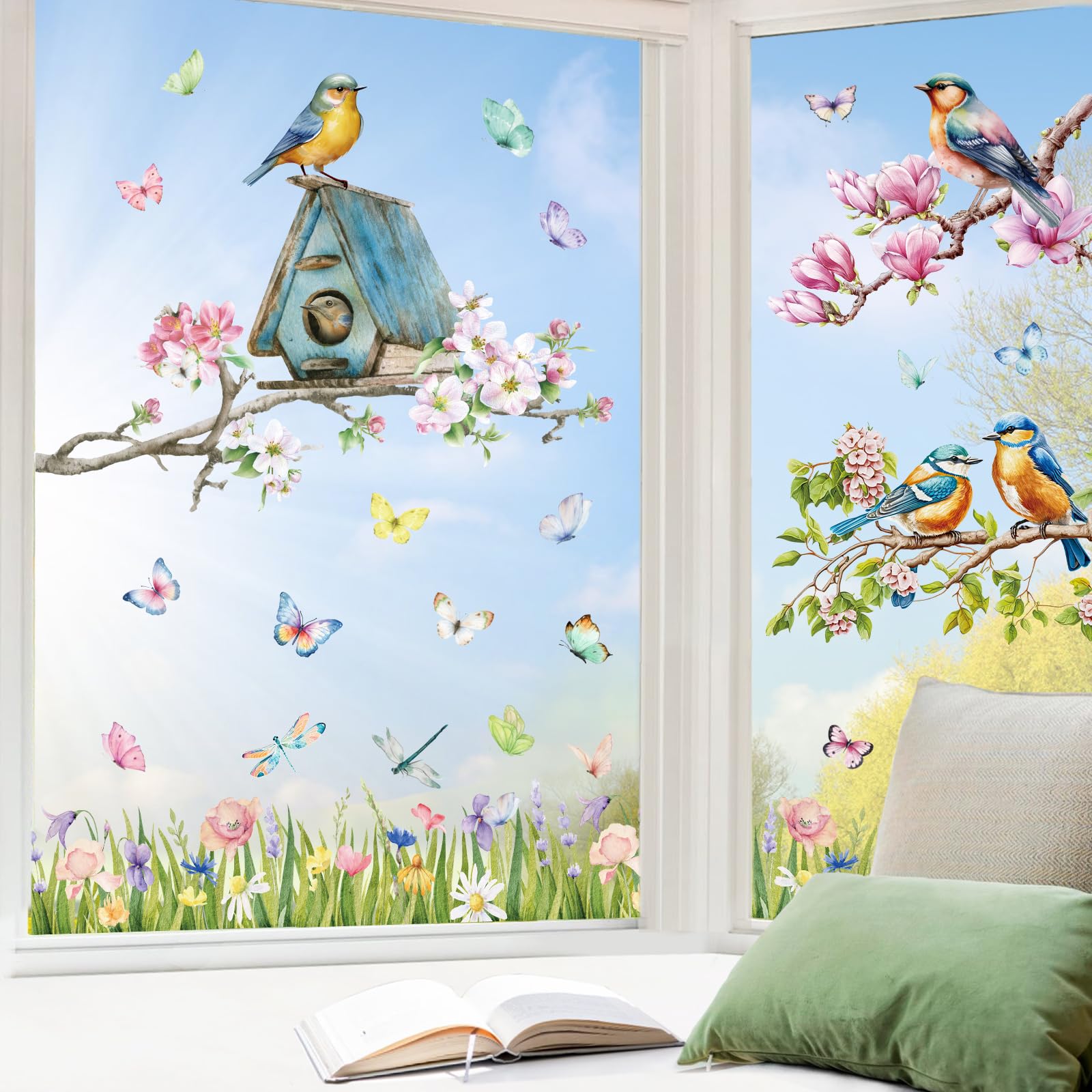 Stickers Fenêtre Animaux Forêt - Autocollants électrostatiques - 9 Feuilles 20x30cm - Décoration Printanière
