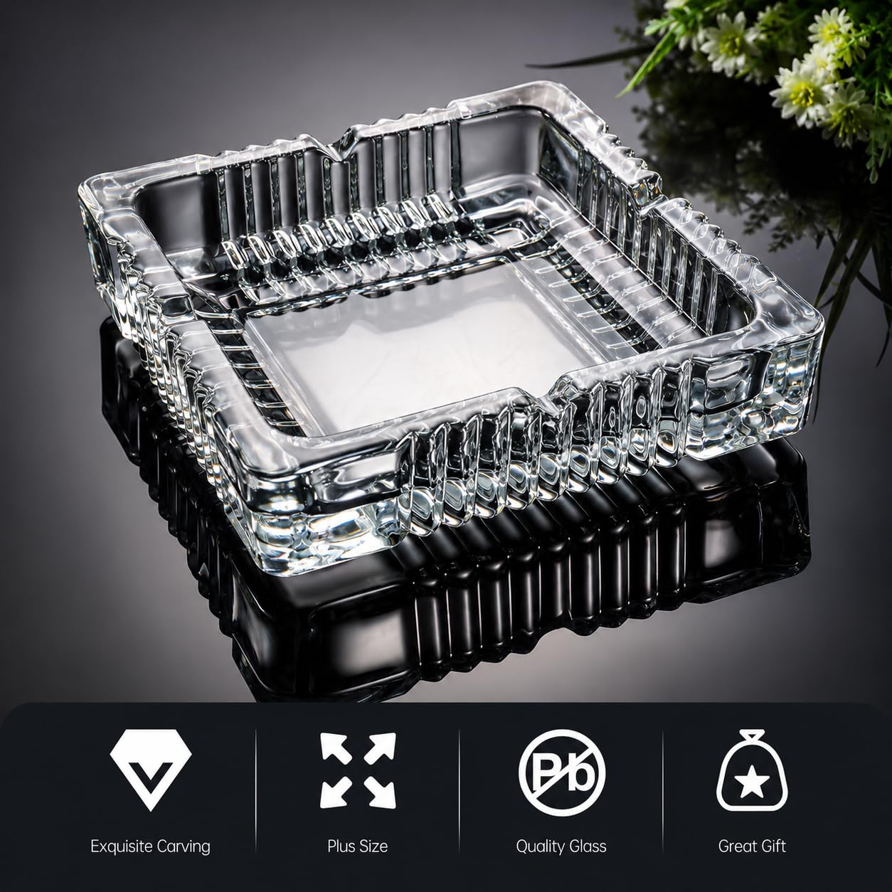 Amazon.co.jp: 灰皿 7x7インチ 大型ガラス灰皿 シガレット葉巻用