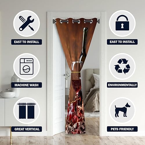 Miniatura 9 de Cortinas opacas para puerta de vino para puertas, copas de uva de vino tinto y blanco, cortina opaca para armario de dormitorio de niños, con