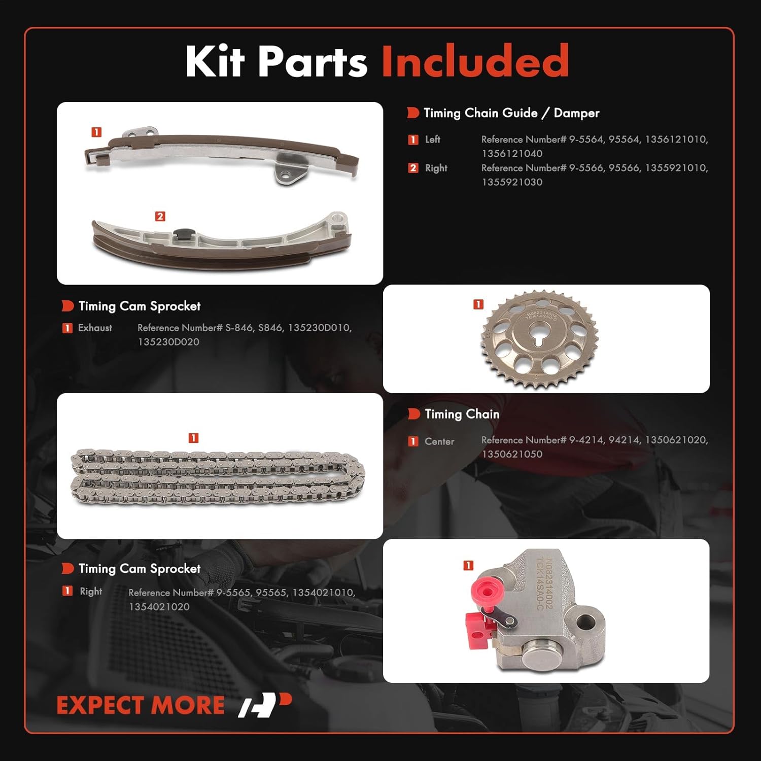 A-Premium 5-PC Engine Timing Chain Kit Compatible with Toyota Prius 2004-2009, Prius C 2012-2019, Yaris 2006-2018, Echo 2004-2005 & Scion xB 2004-2006, xA 2004-2006 - DOHC, L4 1.5L