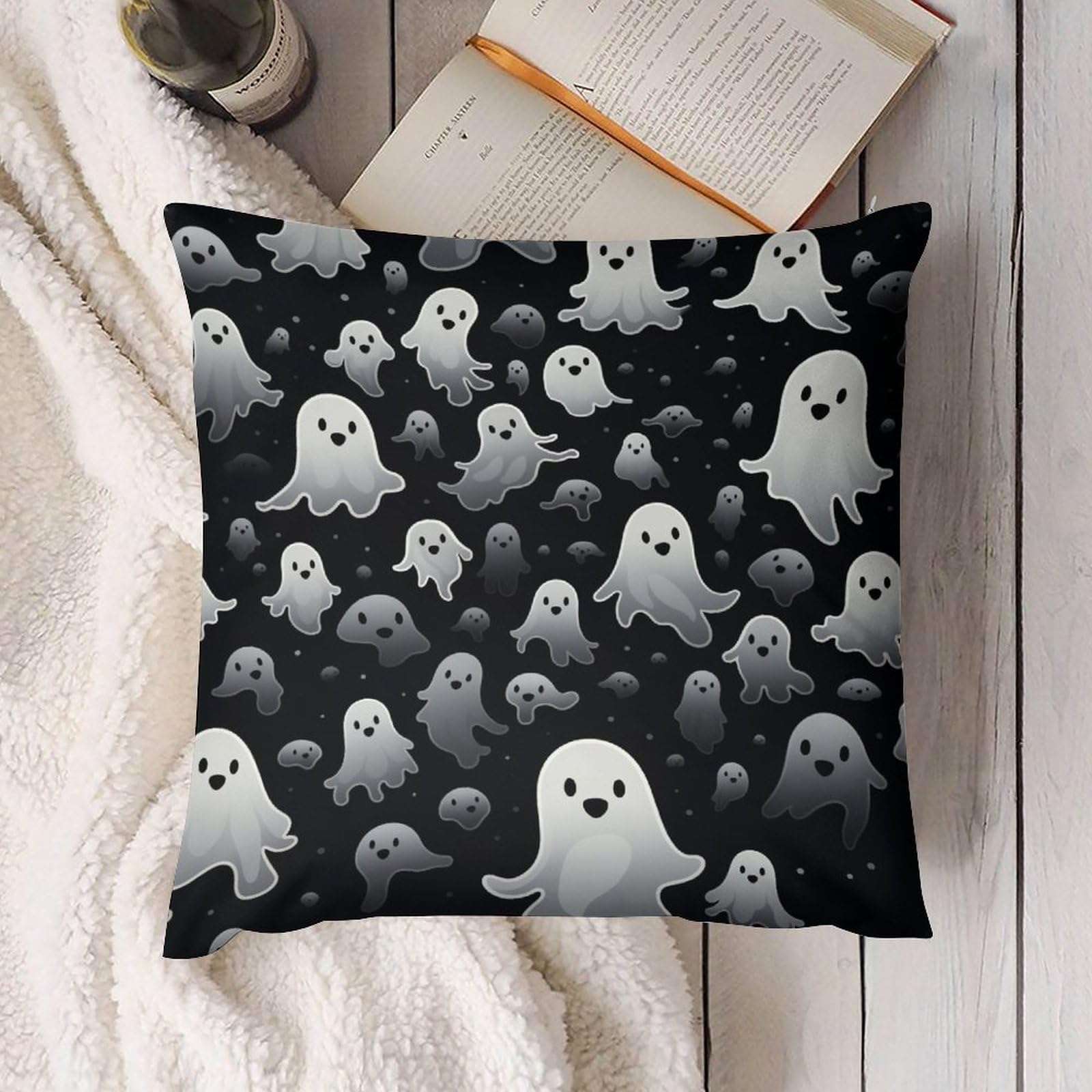 Amazon.com: Farmhouse Throw Pillows Funny Ghost Cute  THE FARMHOUSE Halloween Pastel Spooky Ghost Decorative Pillow Tik Tok Viral main image 0