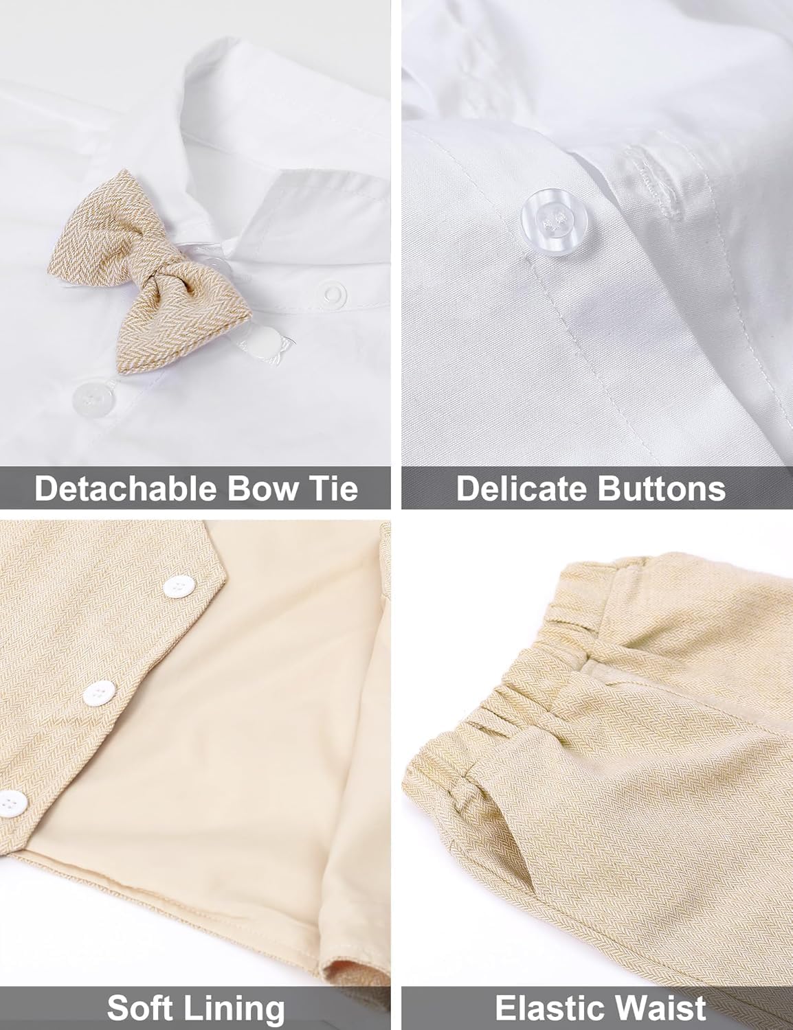 A&J DESIGN 4pcs Baby & Toddler Suit, 12 Months - 6 Years, Shirt & Shorts & Vest & Bow Tie