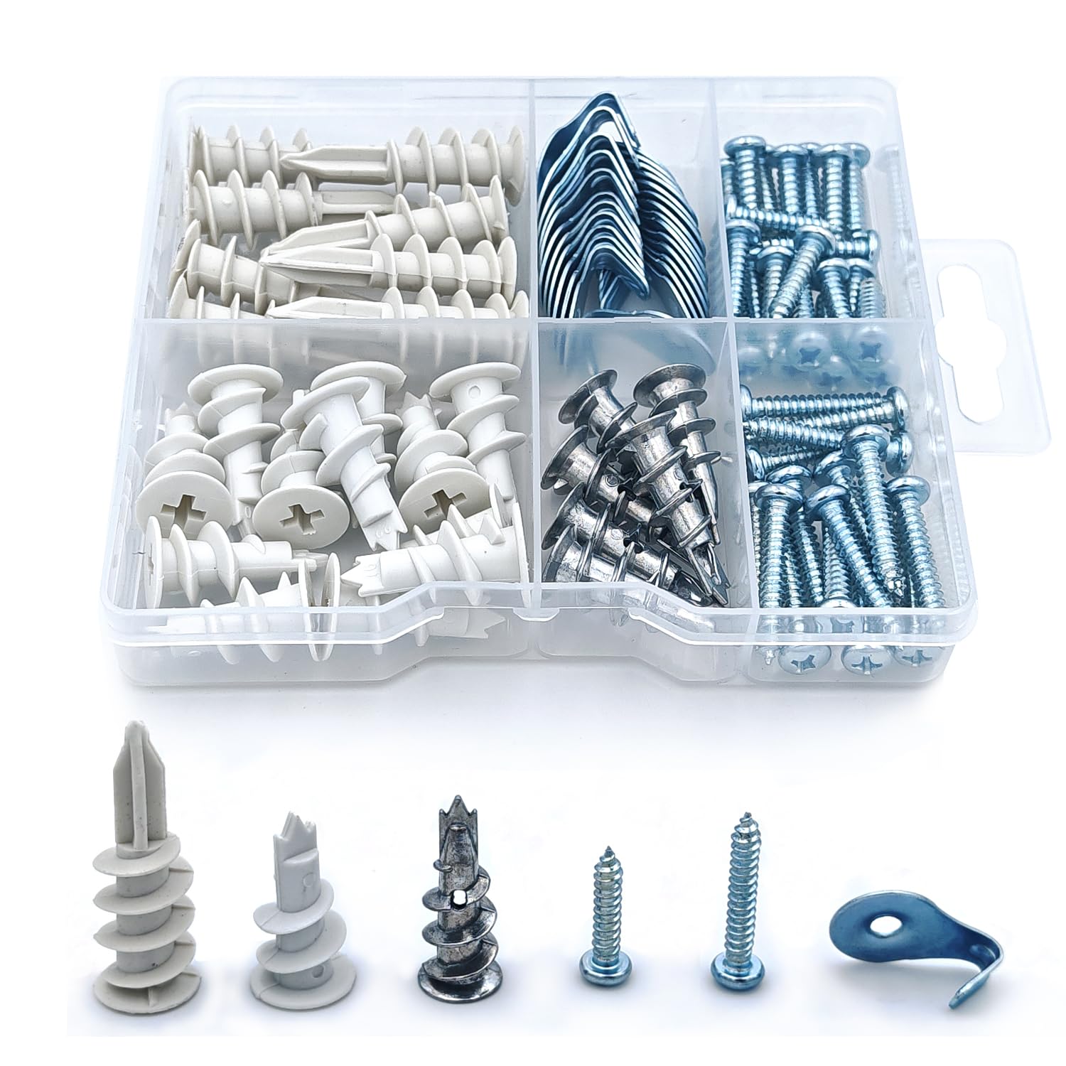90PCS Self Drilling Drywall Anchors and Tapping Screw Kit, Sheetrock Anchors Kit, Nylon Expansion, No Drill Hole Required Drywall Screws and Picture Hanging Anchors