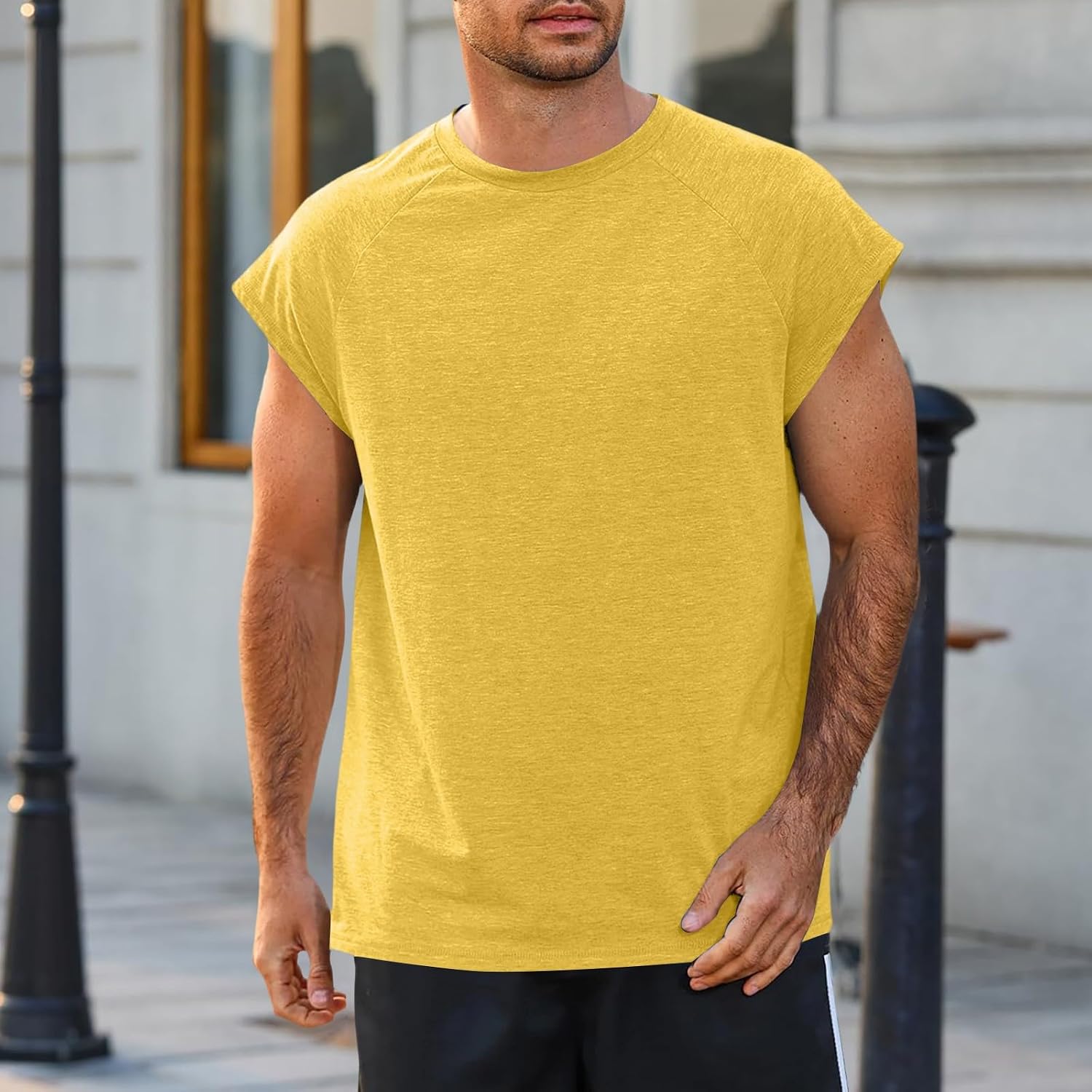 Sleeveless Shirt for Men Gym Bodybuilding Tank Tops Round Neck Shirts Summer Sport Tee Classic Casual Plain Shirts