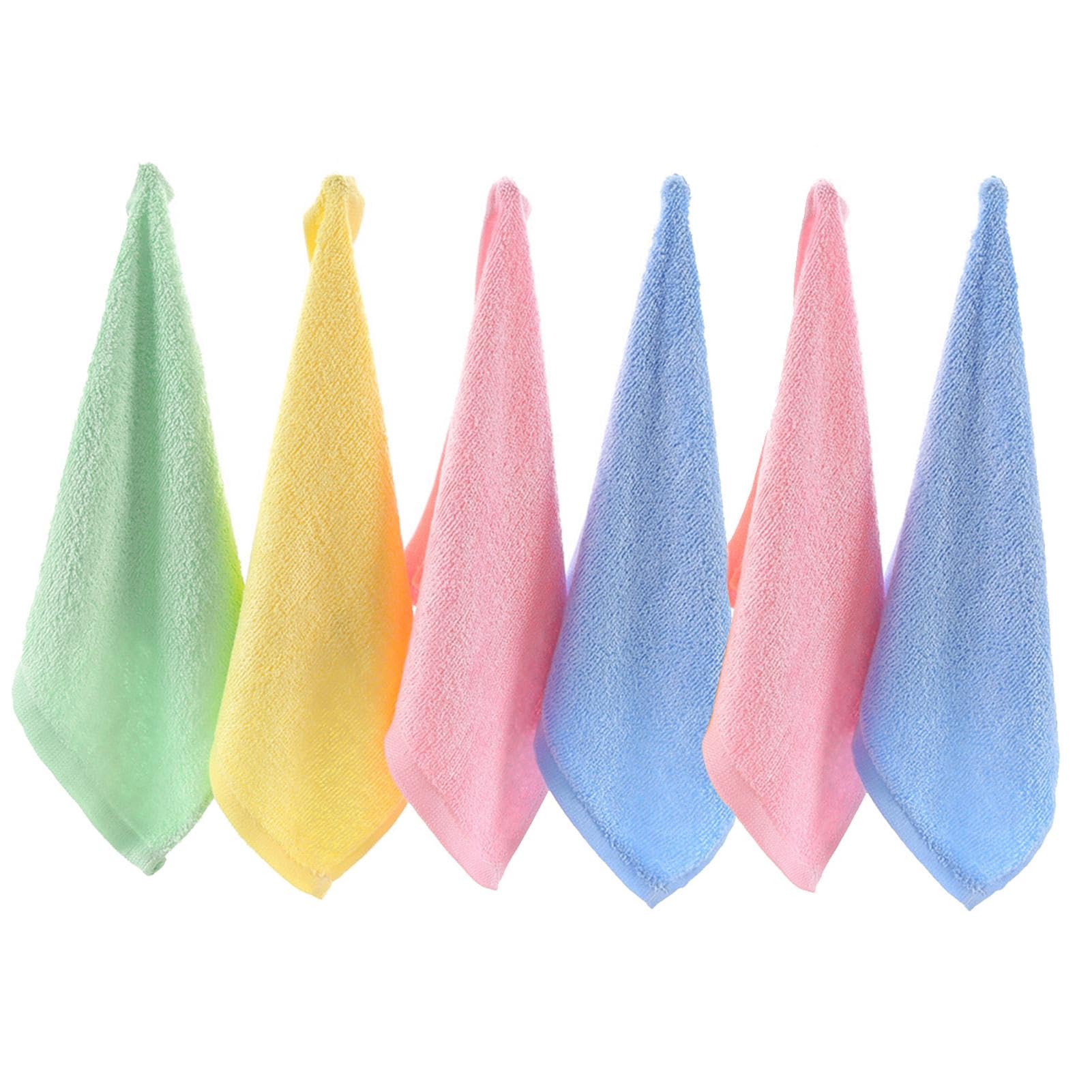 Plomveriq 6Pcs Bamboo Fiber Face Cloths Towel, Reusable Face Body Cloths, 25x25cm Squares Washcloths
