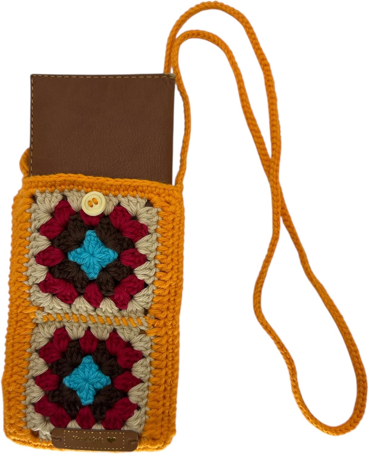 Handmade Women's Phone Bags, Woman's Gift Phone Bag, Crossbody Phone Bags, Cotton and Acrylic Yarn Knitted Colorful Phone Bag - Image 4