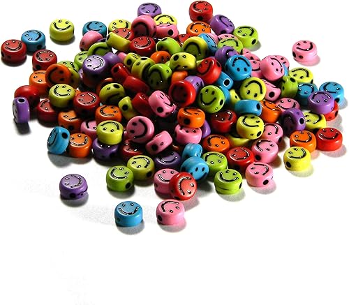 200 Surtido De Plástico De Color Acrílico 0.276 in Redondo Mixto Happy Smiley Face Coin Beads (negro)