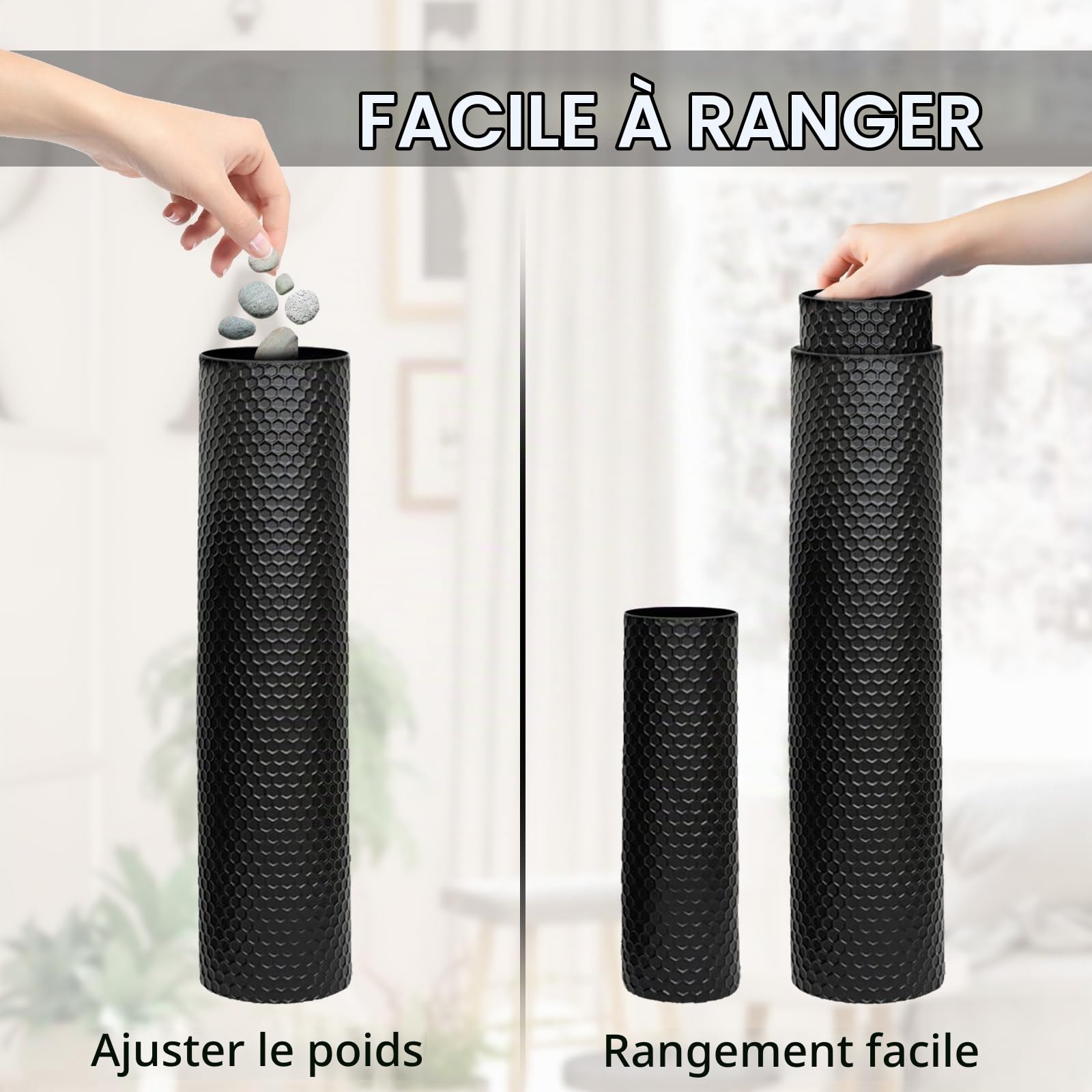 Grande Noir Vase Au Sol, 70/55/40 cm Métal Haut Vases Set de 3, Moderne Texture Nid d'abeille Grandes Vase Au Sol pour Salon Salle À Manger Chambre À Coucher Couloir