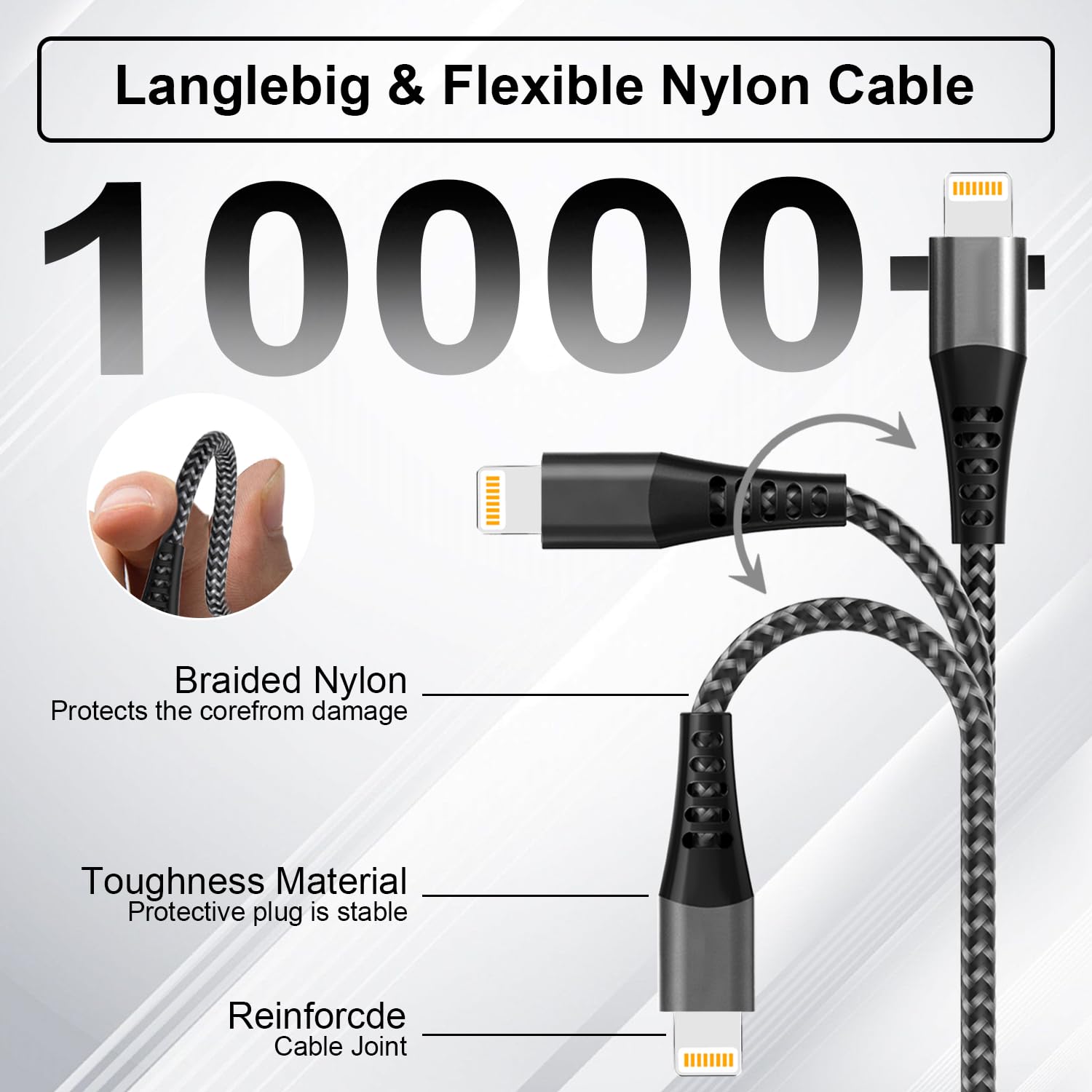 Cavo Lightning 3 Metri 2Pezzi Certificato MFi Cavo Caricatore iPhone 3M Lungo Nylon Cavo Ricarica iPhone Cavetto iPhone Filo Caricatore iPhone per iPhone 14/13/12/11/XS/XR/X/8/7/6/5/iPad