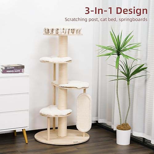 Miniatura 6 de KAMABOKO Árbol moderno para gatos, torre para gatos de 57 pulgadas de alto, árbol para gatos de interior para adultos grandes, plataforma para gatos