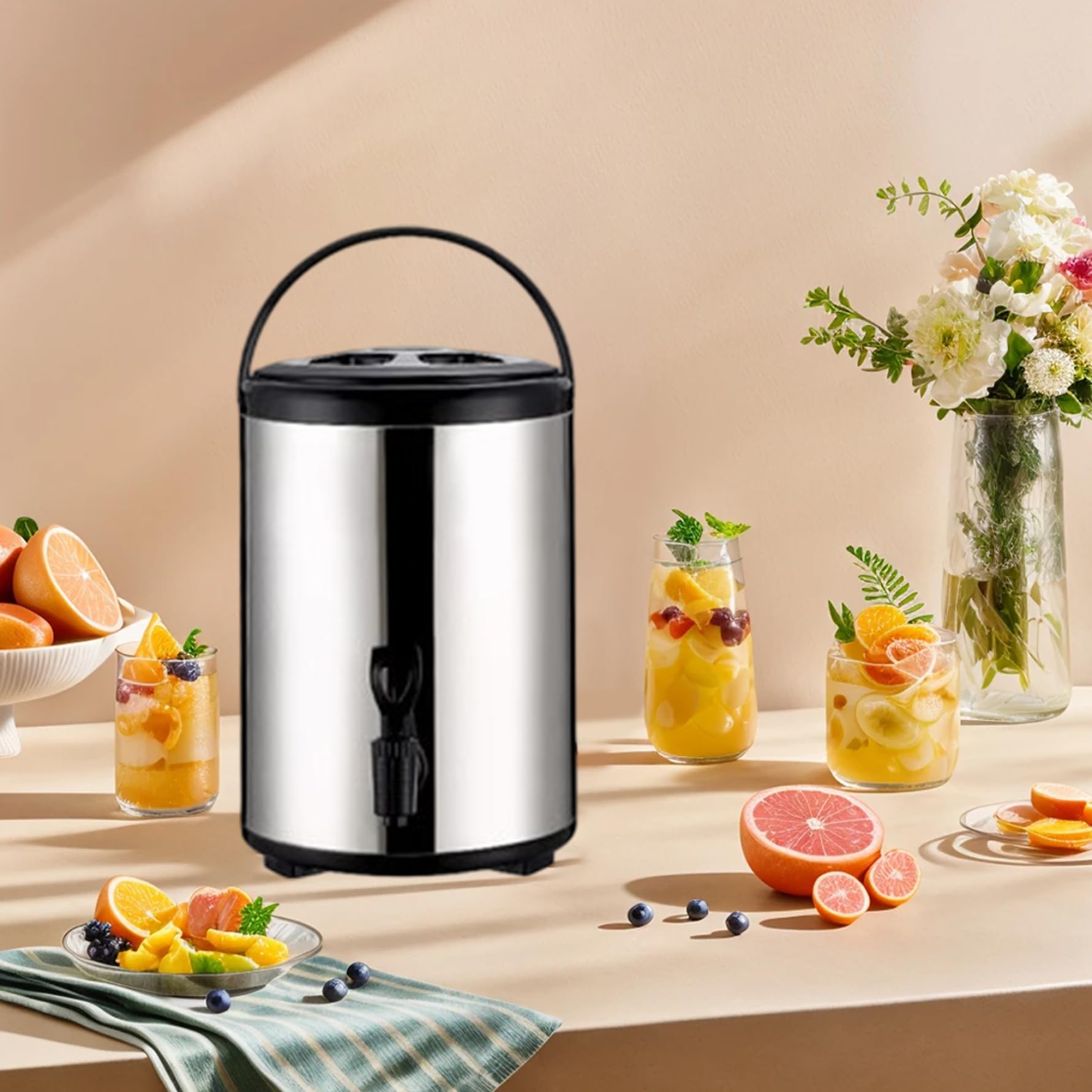 Dispenser Acqua Calda, Dispenser Acqua Calda 6L Urna Isolata con Rubinetto e Maniglia Tè in Acciaio Inossidabile per Caffè Tè Latte Freddo Succo, Bevande