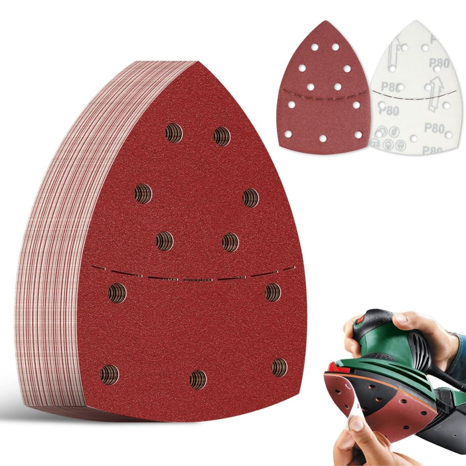 60 hojas de lijado, papel de lija de ratón Prio-Triángulo para adaptarse a Bosch Multi-Sander PSM 100A PSM 200 AES PSM 18, 11 agujeros surtidos de grano 40/60/80/120/180/240