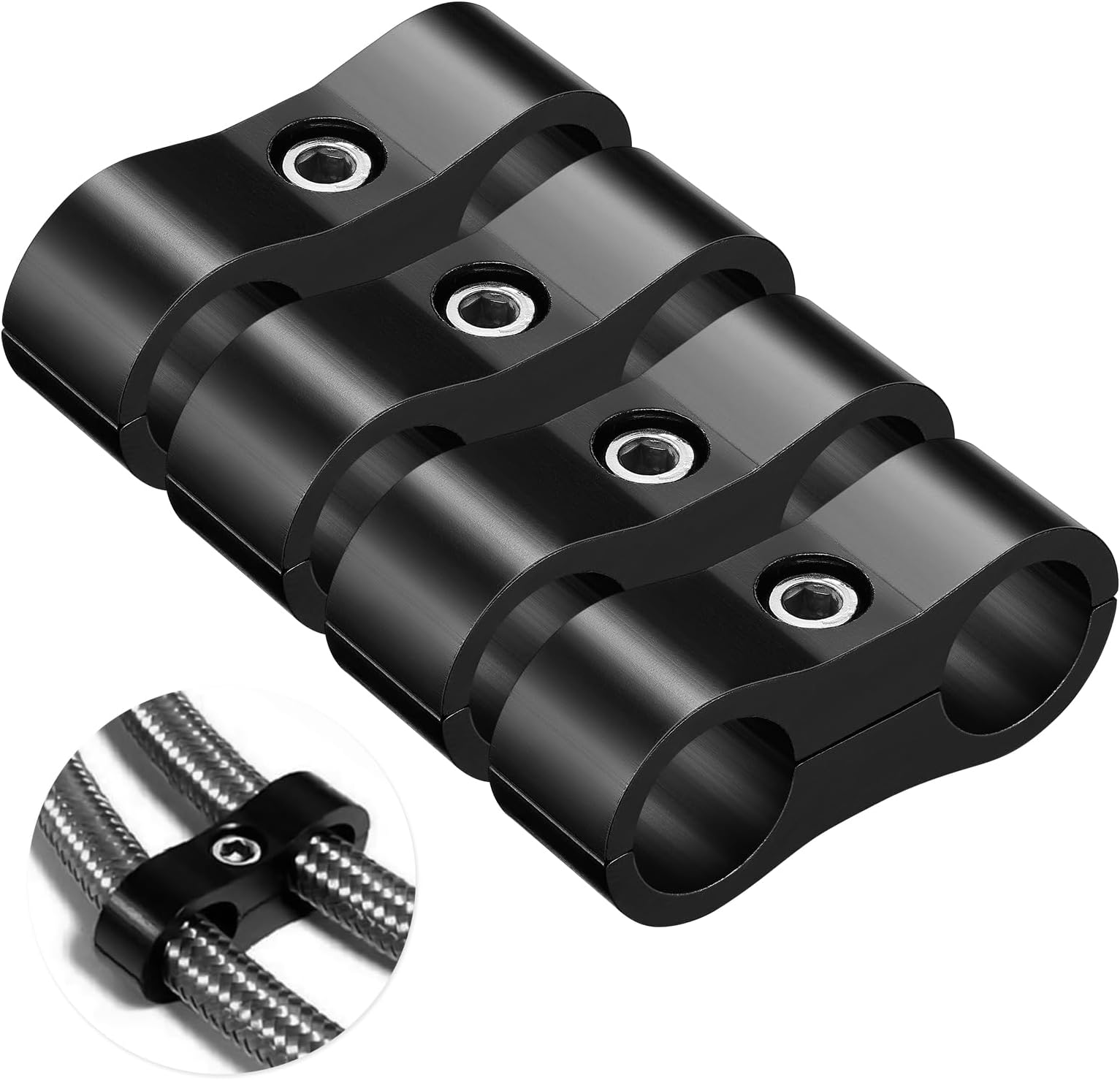 -6AN Hose Separator Clamp - Fuel line Mounting Clamps,Aluminum Hose Fitting Adapter, Great for 3/8 Fuel Hose, Oil Line, Brake Line, Water Pipe and Gas Line,4Pcs/Pack,Black