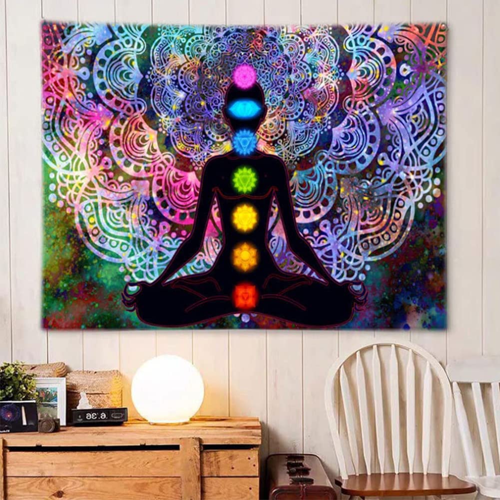 TTBDDM Arazzo indiano hippie mandala, Yoga meditazione con 4 clip e 4 ganci, per studio, camera da letto, studio di yoga