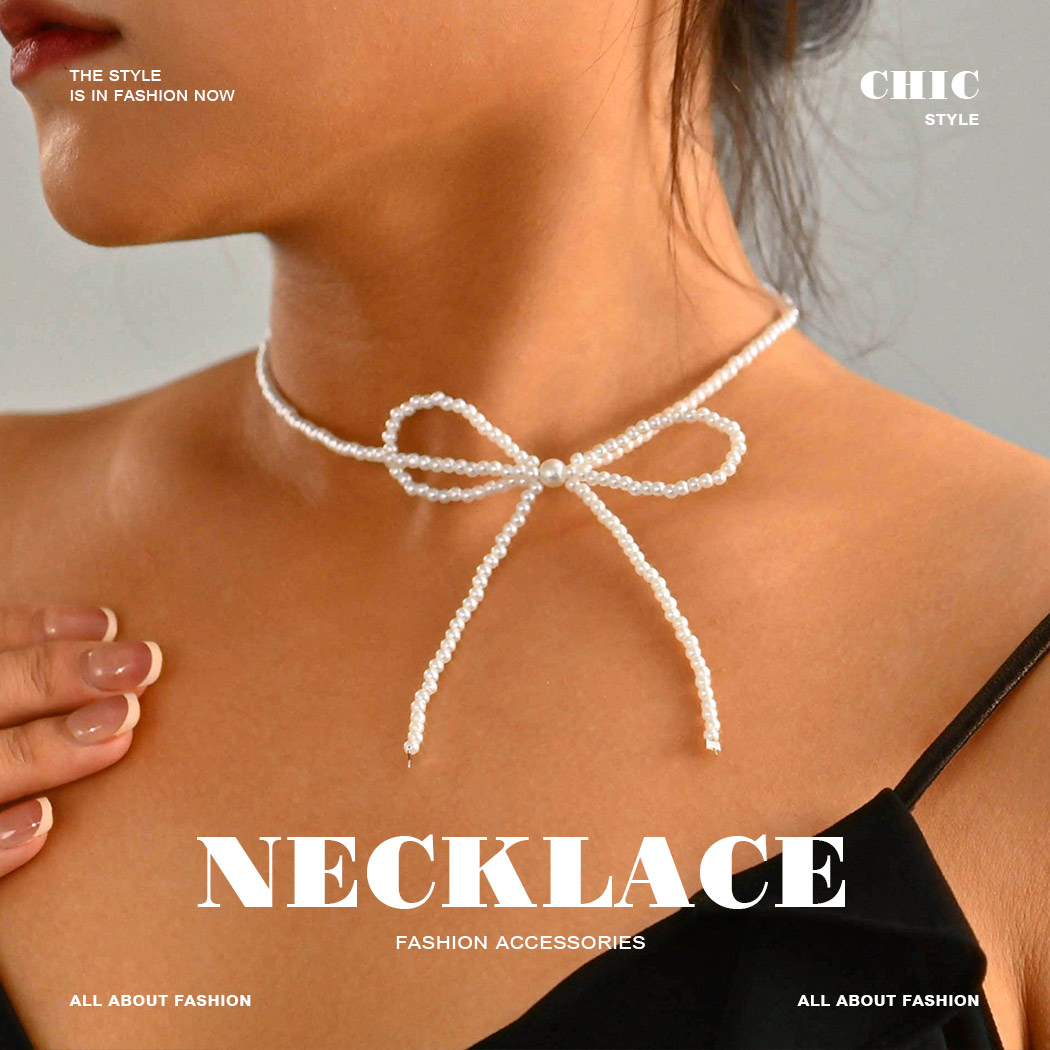Amazon.com: JEAIRTS Pearl Bow-Knot Choker Necklace Beaded Bow Tie