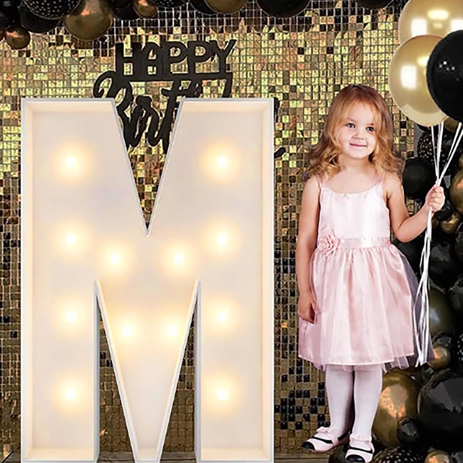 Hbbursts Girls M Alphabet Led Lights, 2.3/3.3/4Ft Large Words Arquee Cardboard Letters Lamps For Birthday Graduation Party Decorations Wedding Home Decoration(,70Cm/2.3Ft)