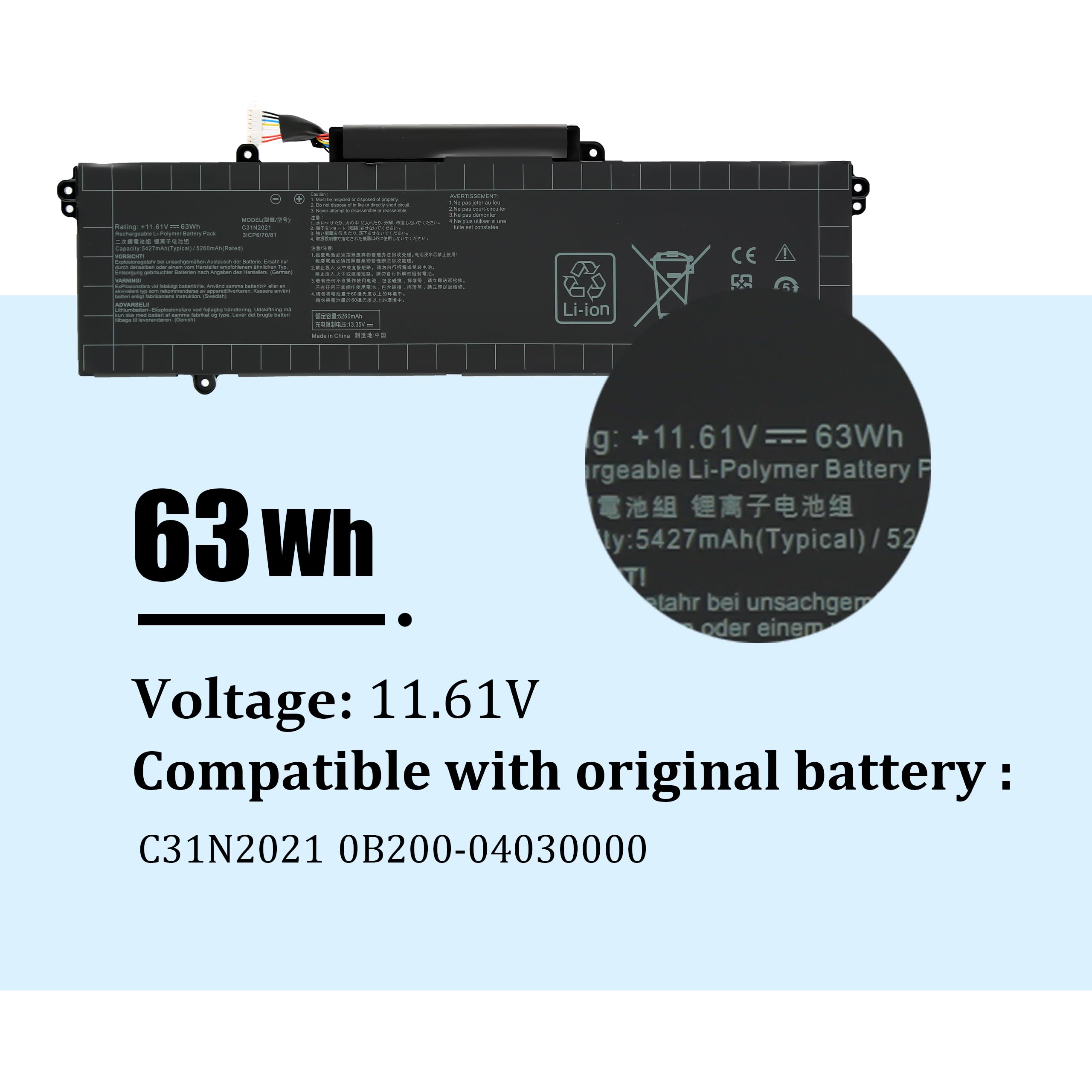 Batteria Batterytec Per Asus C31N2021 – ZenBook 14 Flip UN5401RA, 14X UX5401EAJ, UM5401RA, 4100mAh, 11.1V - 3