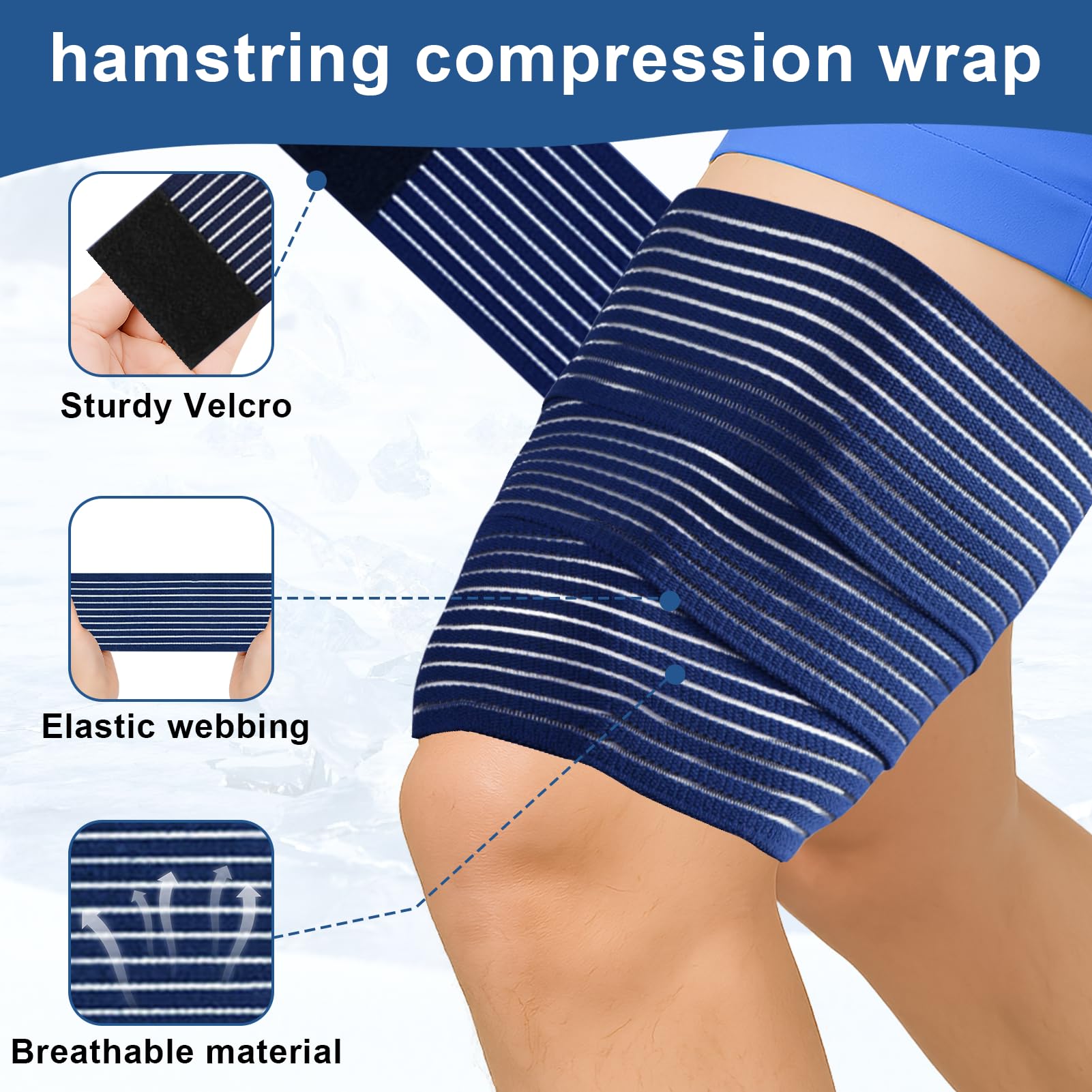 2 PCS Thigh Hamstring Compression Sleeve, Adjustable Thigh Compression Wraps for Varicose Veins Treatment for Legs, Nylon Quad Knee Support Bandage, Versatile Compression for Knee, Calf, Arm Blue — Amazon image 3