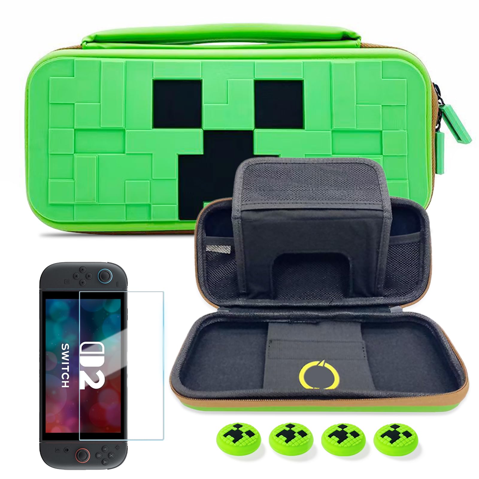 Transport Pochette pour Nintendo Switch 2 (2025), Film Protection écran, Capuchons Joystick, grande capacité étui de Protection pour Switch 2, Housse de Voyage Portable pour Nintendo Switch 2, Vert