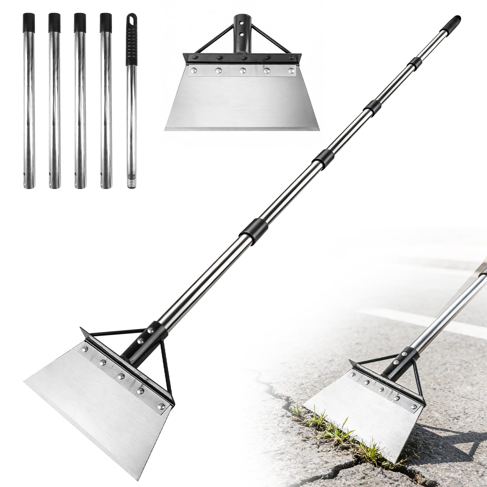 Pelle de nettoyage multifonction avec manche 200 cm, en acier au manganèse, appareil de désherbage, appareil pour désherber, nettoyer, planter, fertiliser, pelle à neige - 2