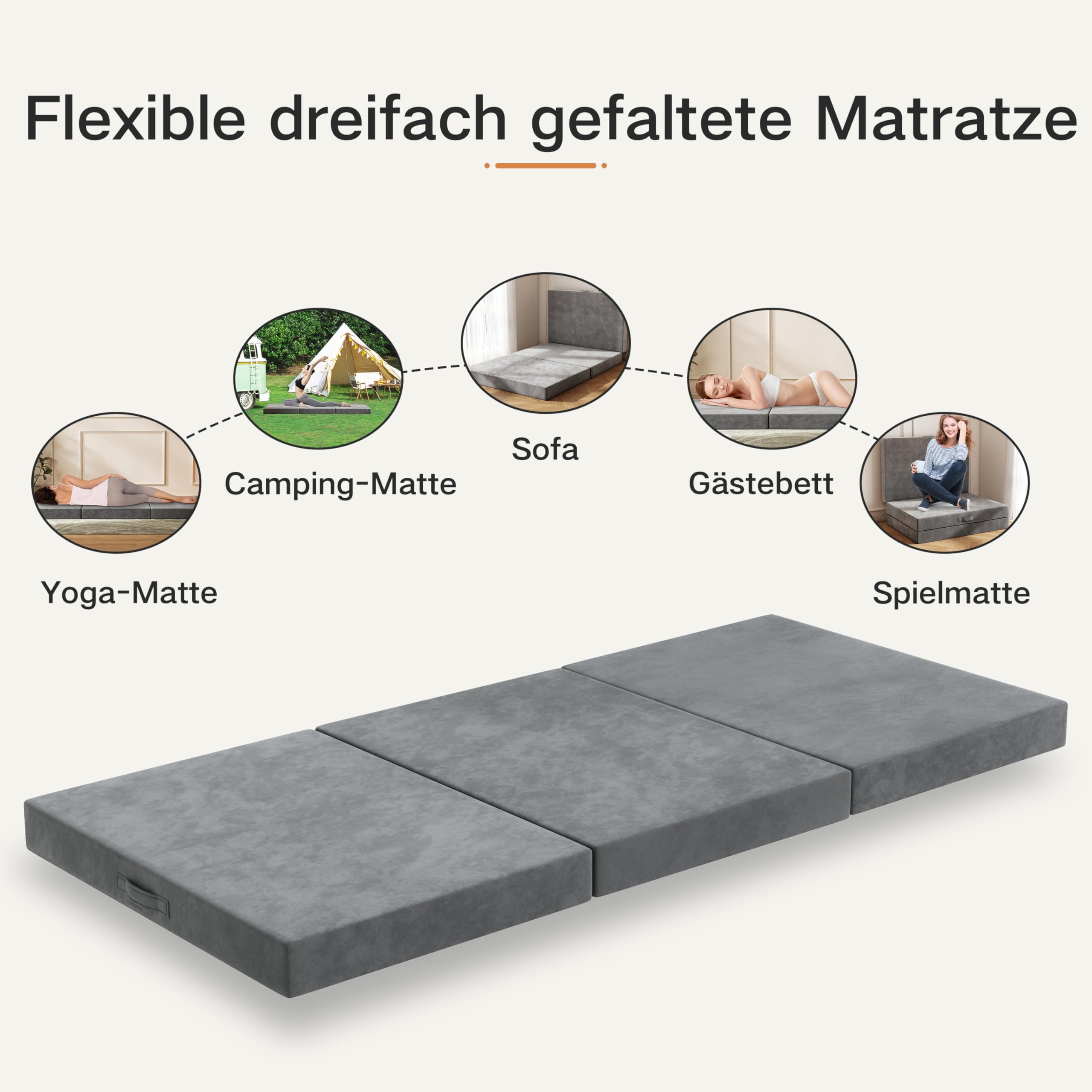 Materasso Pieghevole Matrimoniale, 140 x 195 cm materasso matrimoniale per Ospiti, 15 cm Materasso per Divano Letto Sfoderabile e Lavabile per viaggi, campeggio, pavimento, letto