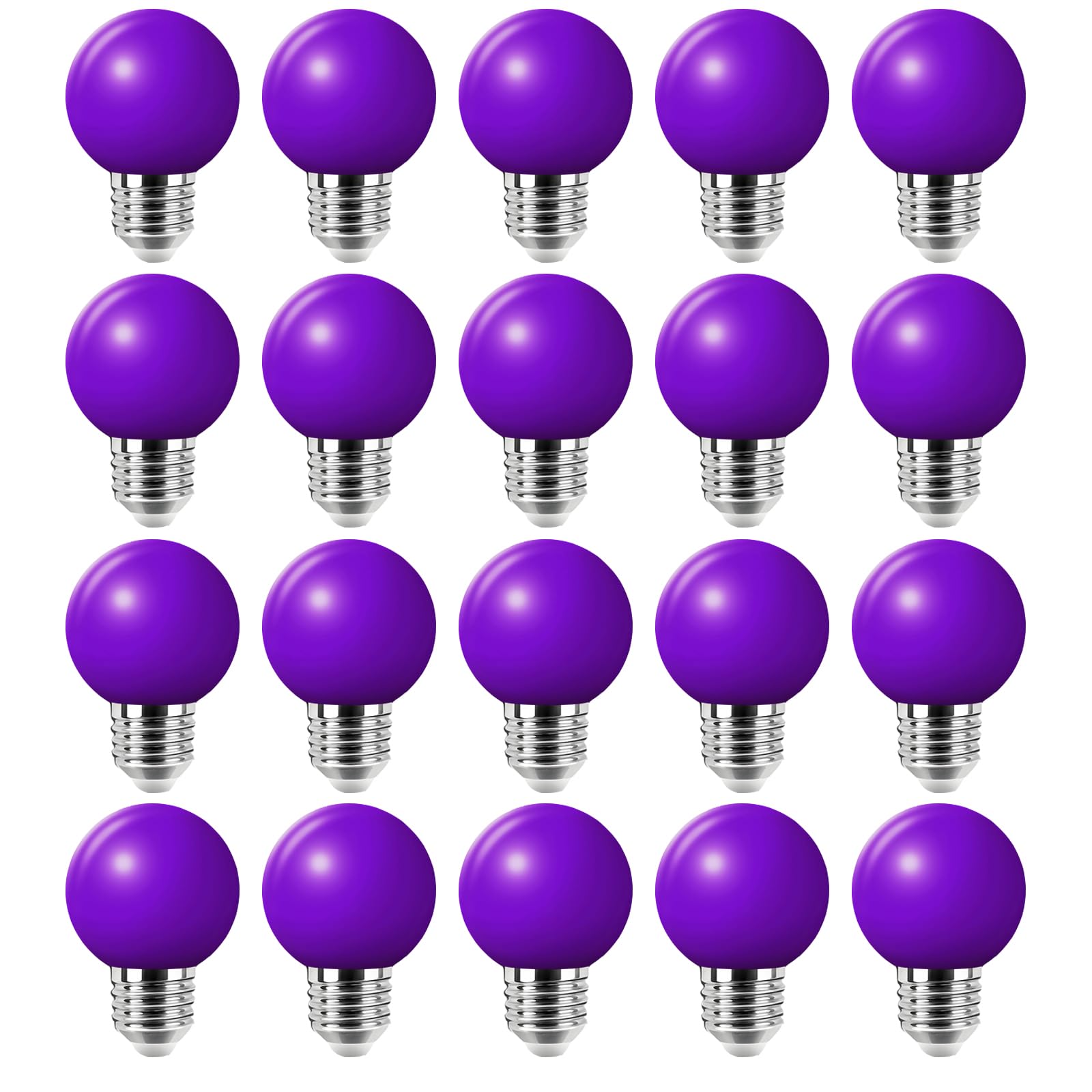 Jitouhu 20 Pack e27 led Coloured Light Bulb, g45 Violet Light Bulb, Golf Ball Lamp, Non-dimmable,This Decorative Light Bulb is Suitable for Interior Home Decoration and Outdoor Decoration