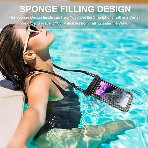 Miniatura 2 de Paquete de 2 bolsas flotantes impermeables para teléfono, bolsa seca flotante a prueba de agua para teléfono celular con cordón ajustable, funda