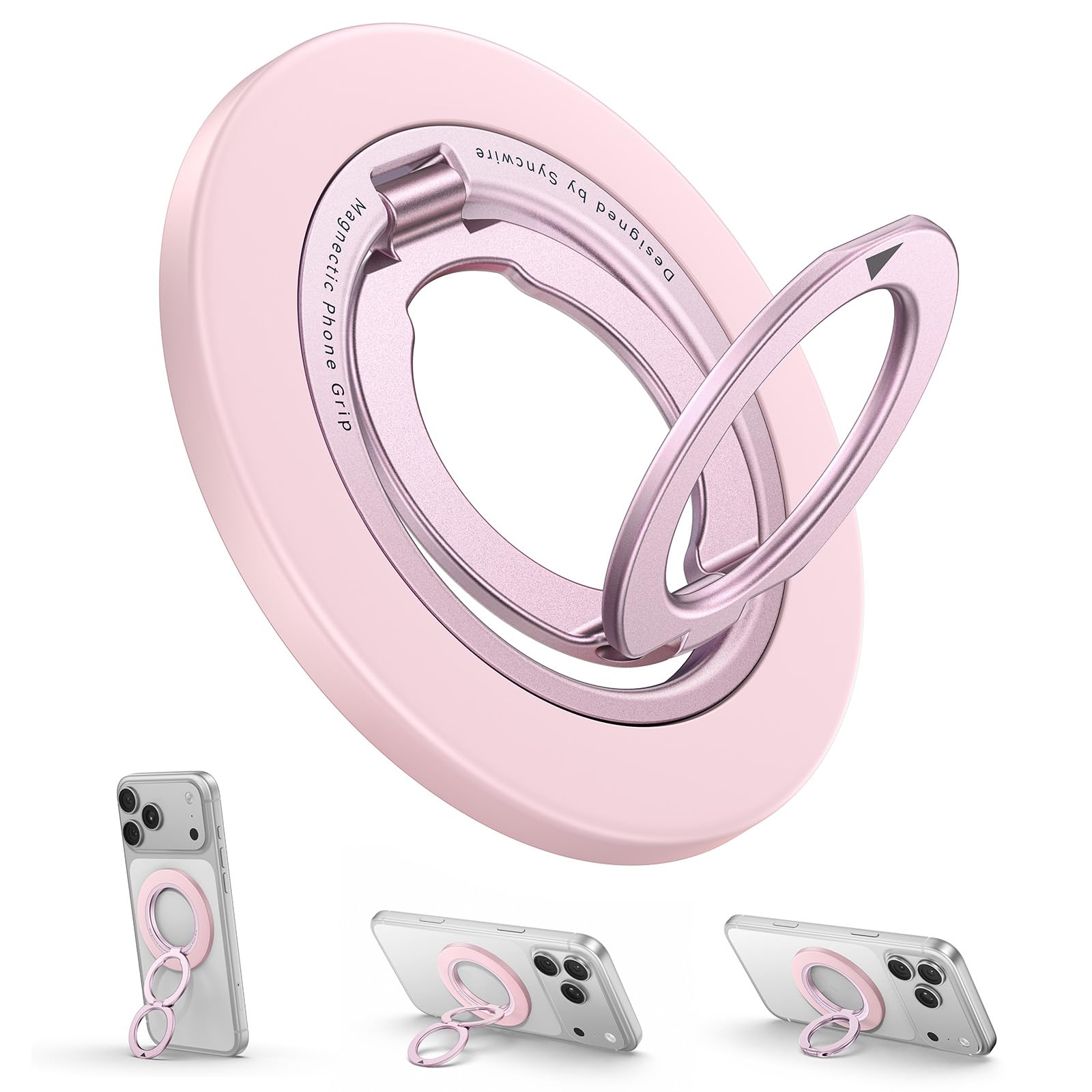 SYNCWIRE Supporto ad anello magnetico per telefono, impugnatura su entrambi i lati con magnete potente, supporto girevole a 360°,rosa
