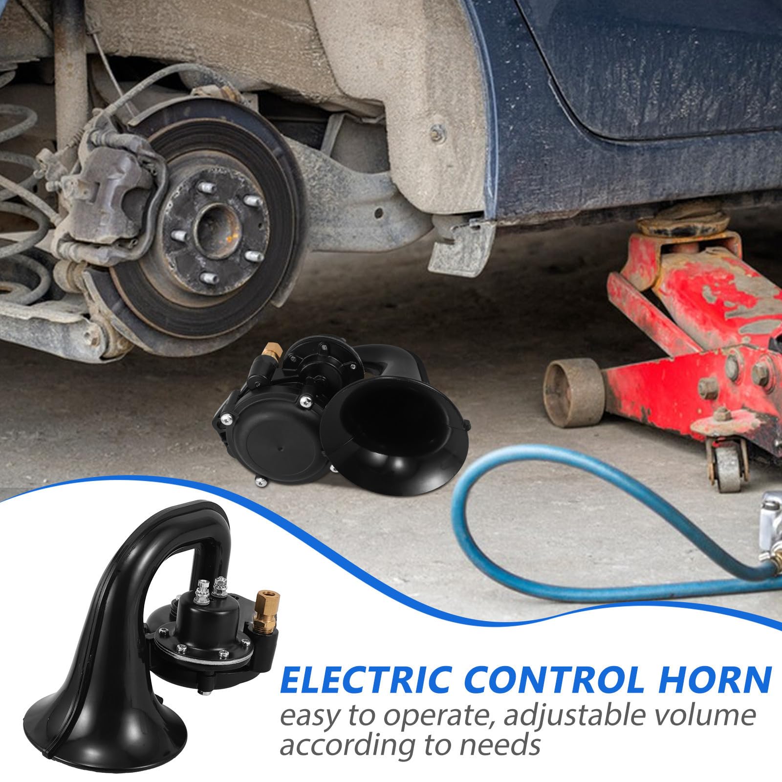 INOOMP Klaxon de Camion Super Bruyant Électrique D'escargot, Double Ton Haut et Bas, Matériau Plastique et Métal, Kit Étanche pour Camion et Véhicule D'ingénierie