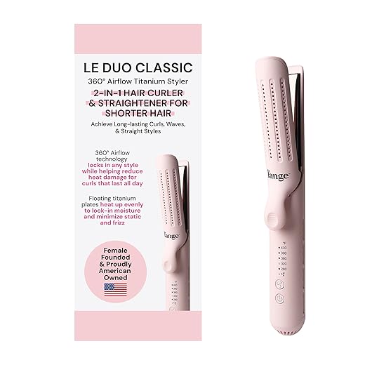 L'ANGE HAIR Le Duo 360° Airflow Styler | 2-in-1 Curling Wand & Titanium Flat Iron Hair Straightener | Professional Hair Curler with Cooling Air Vents to Lock in Style | Dual Voltage & Adjustable Temp