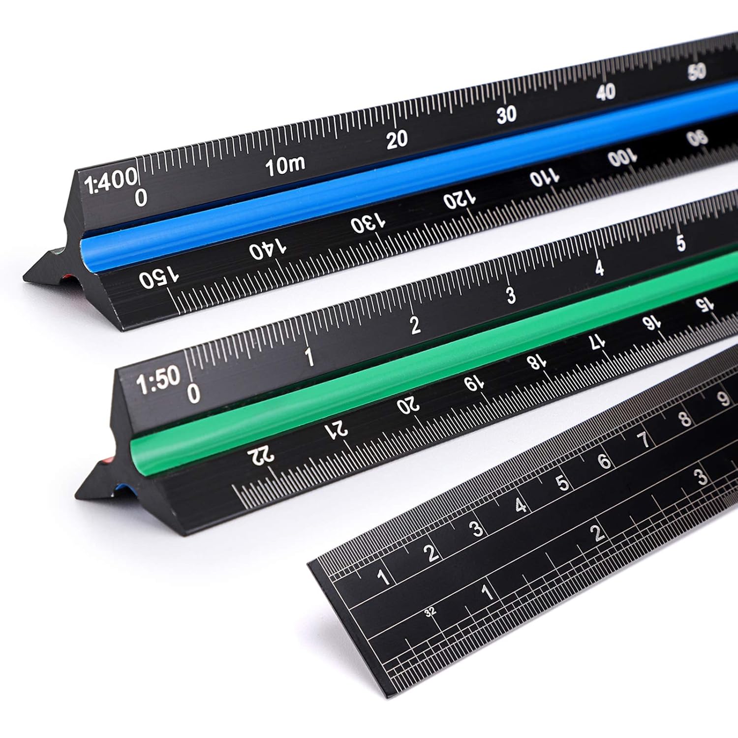 OwnMy 3 Pack 30CM Solid Aluminum Triangular Architect Scale Ruler Set