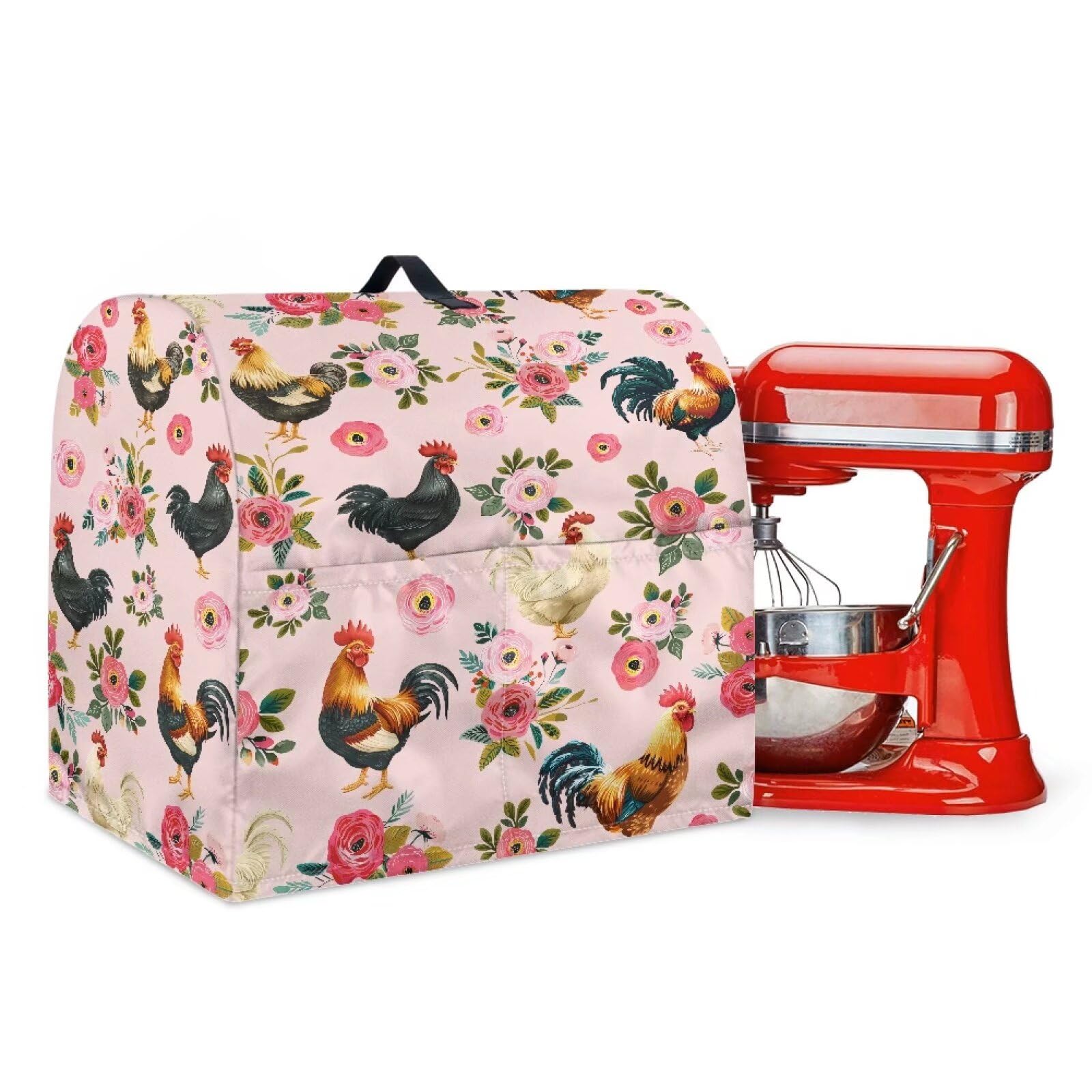 Talayituse Rooster Chicken Flower Print Kitchen Aid Mixer Cover for Stand Mixer, Kitchen Appliance Dust Cover Compatible with 4.5-5 Quart Mixer, Kitchen Aid Mixer Accessories, Small