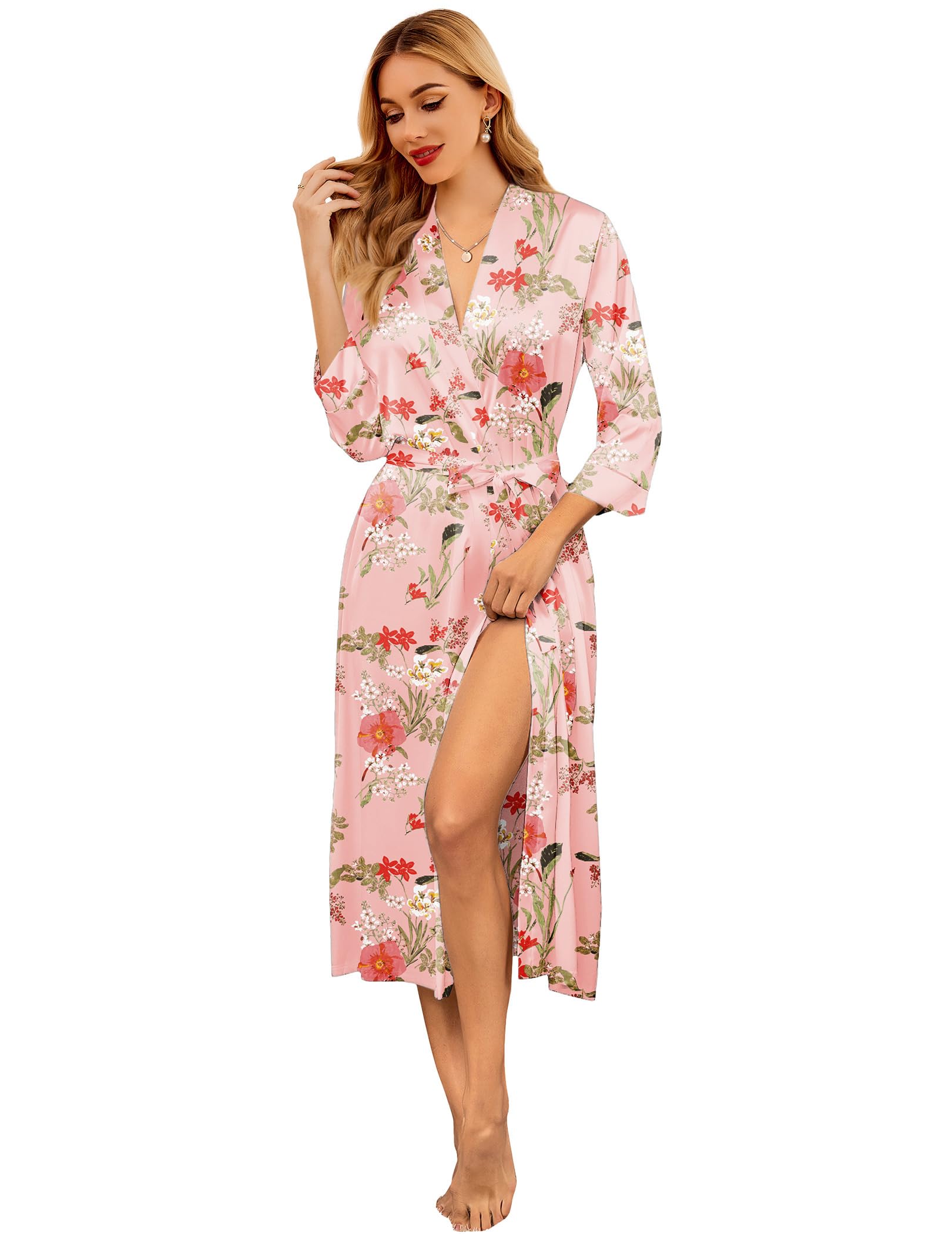 Ekouaer Silk Robes for Women Long Satin Bride Bridesmaid Robe with Pockets