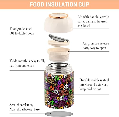 Miniatura 4 de Festive Halloween Skulls Food Jar with Spoon Stainless Steel Vacuum Insulated Food Container 17 oz Thermos for Lunch