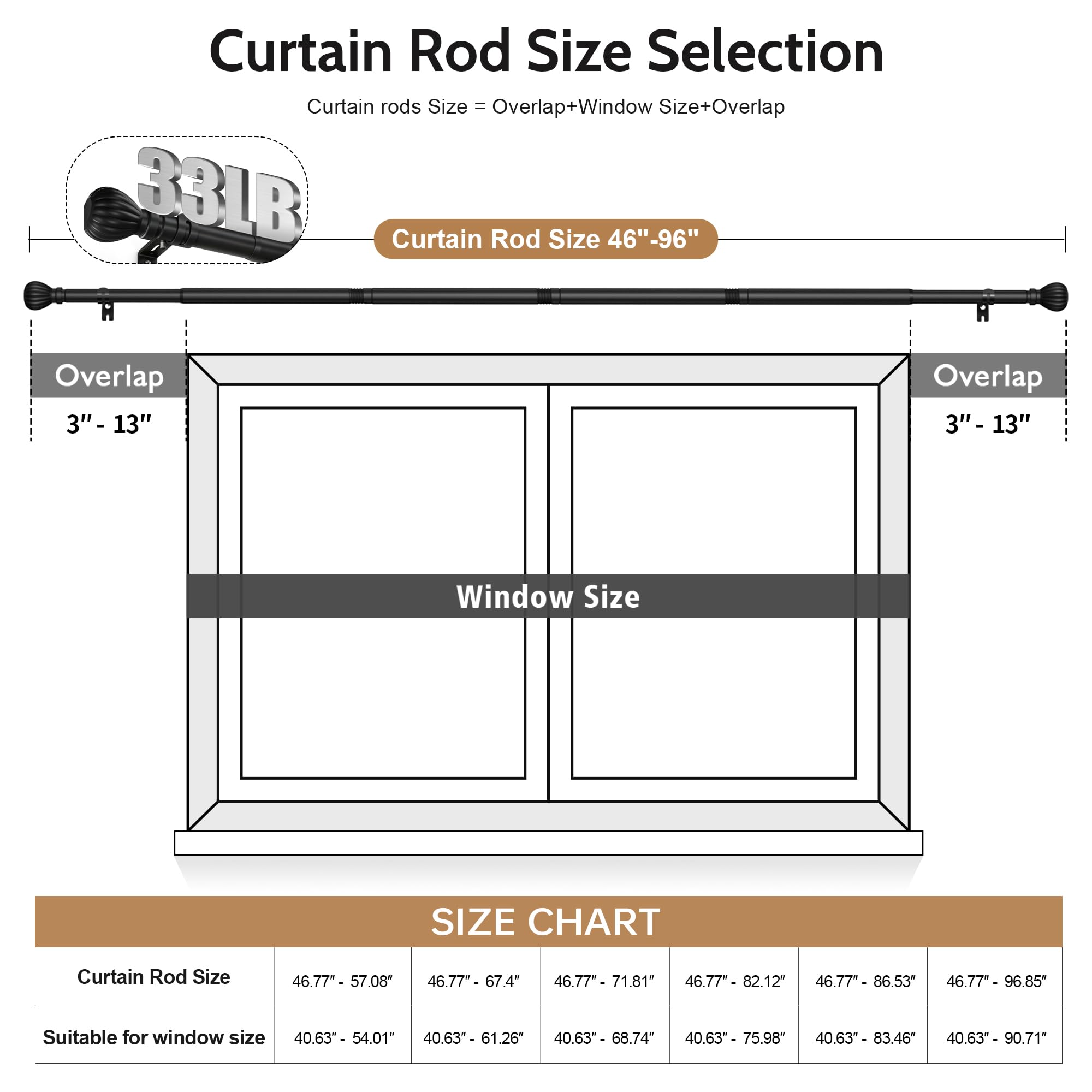 Metal Curtain Rods - 46-96 Inch, Heavy Duty -10