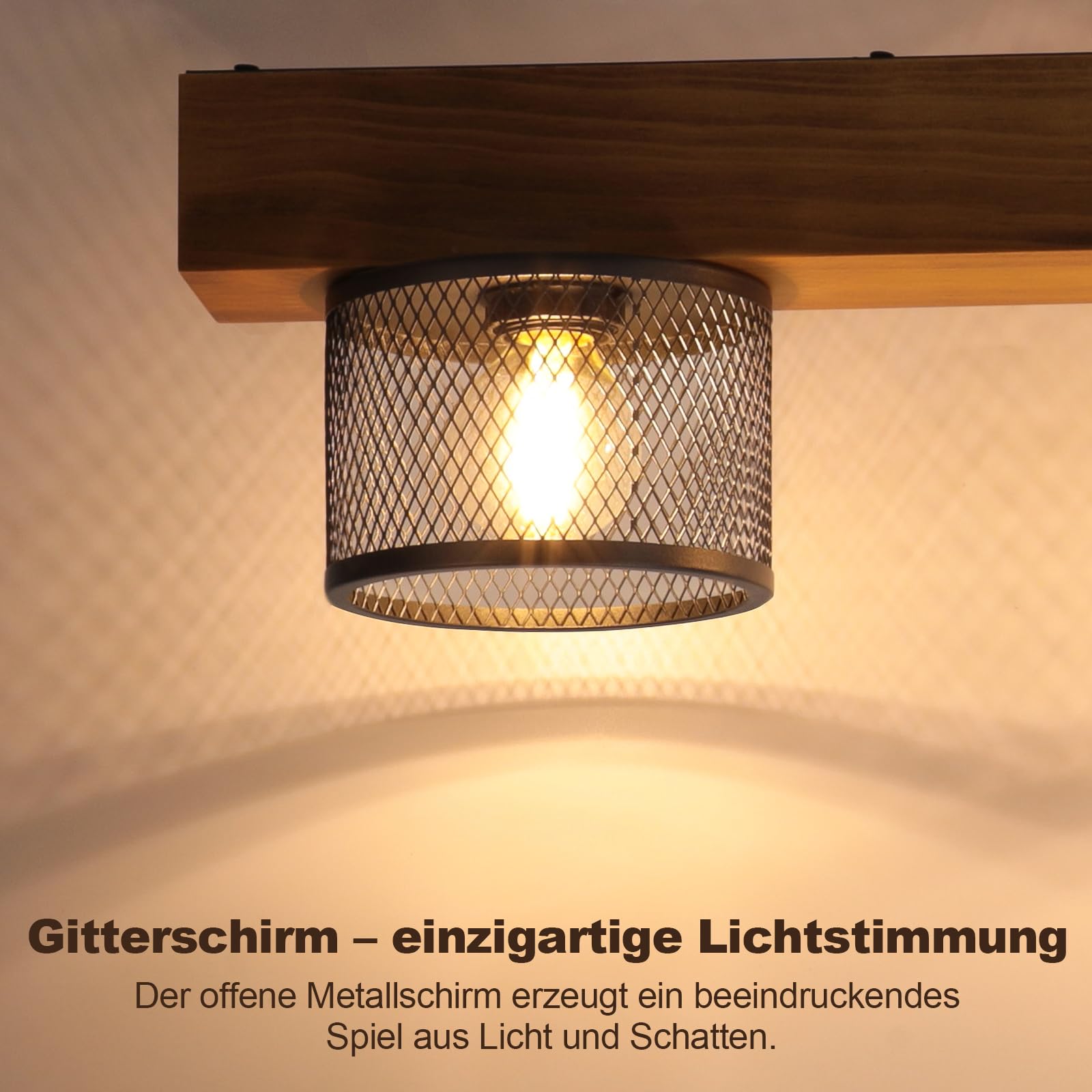 ZMH Vintage Pendelleuchte Holz Hängelampe esstisch 4 flammig mit Holzbalken | Schwarz Hängeleuchte retro Esstischlampe E14 Esszimmerlampe aus Metall für Küche Wohnzimmer Esszimmer (Ohne Leuchtmittel)