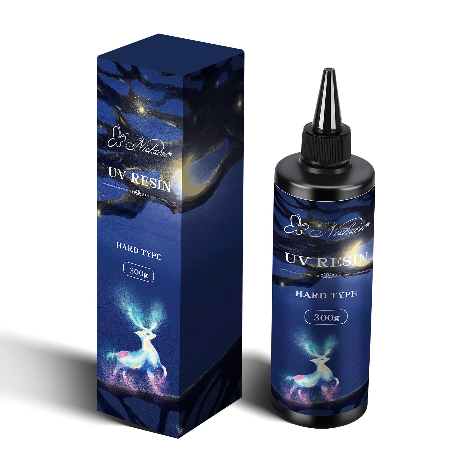 Nickzen 300g Crystal UV Resin Hard, High Gloss UV Cure Epoxy Resin Clear Kit Ultraviolet Resina UV Curing Transparent Solar Activated Glue for Jewelry