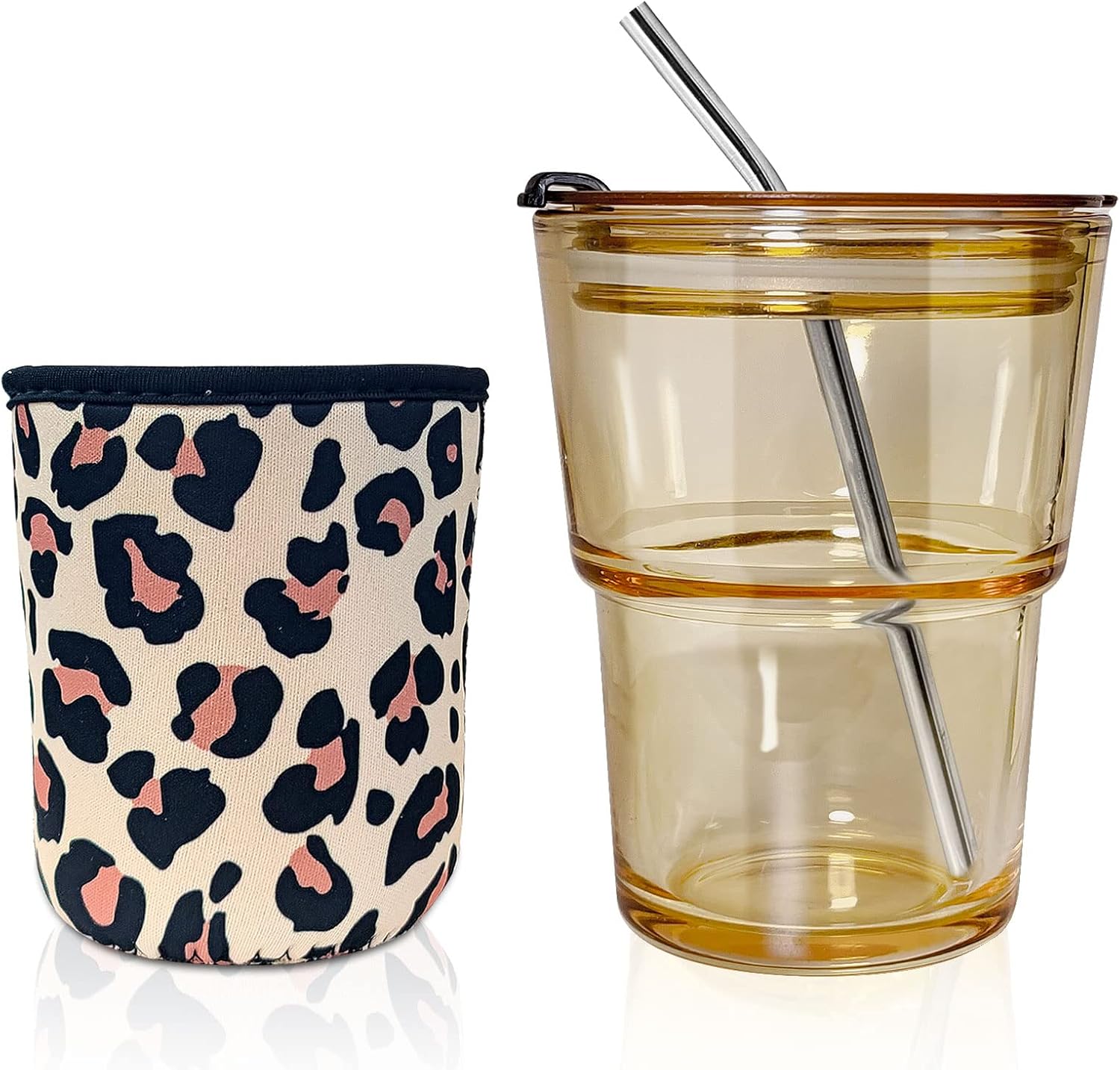 Amgkonp Coffee Glass Water Tumbler,13oz Beer Can Drinking