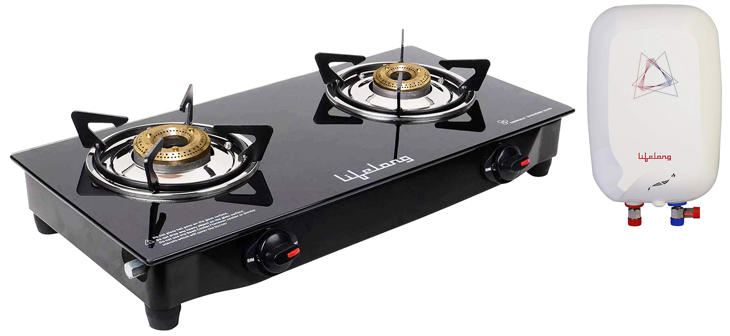 Lifelong LLGS09 Toughened Glass Top, 2 Burner Gas Stove with Thermoplastic outer body (Black)