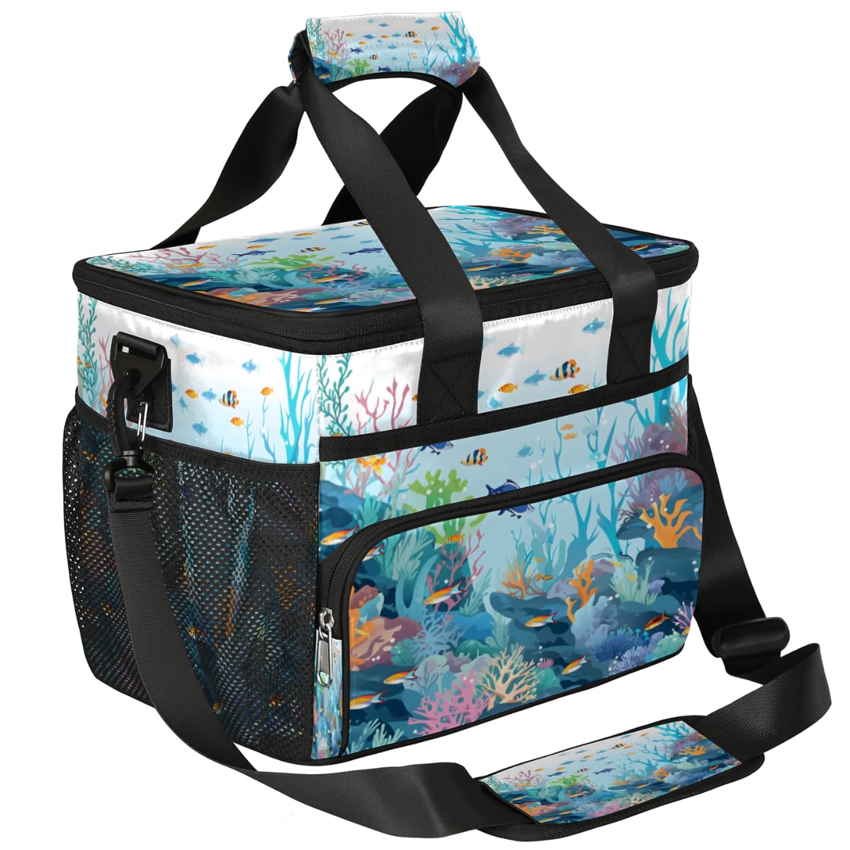 Underwater World Fishes Coral Insulated Picnic Backpack Lunch Box for Women Men Picnic Basket Tote Lunch Bag Picnic Bag Portable Lunch Bags for Picnic, Beach, Work, Trip,Office, Camp Ocean Theme
