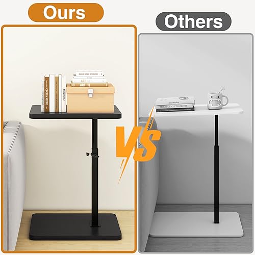 Miniatura 6 de IBUYKE Mesa de bandeja para sofá, mesa auxiliar giratoria de altura ajustable de 360 para espacios pequeños, con ranura para teléfono y tableta,