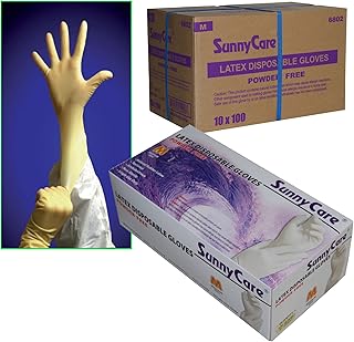 1000/cs SunnyCare 6802 Latex Disposable Gloves Powder Free -Size: Medium 100pcs/box ; 10 Boxex/case
