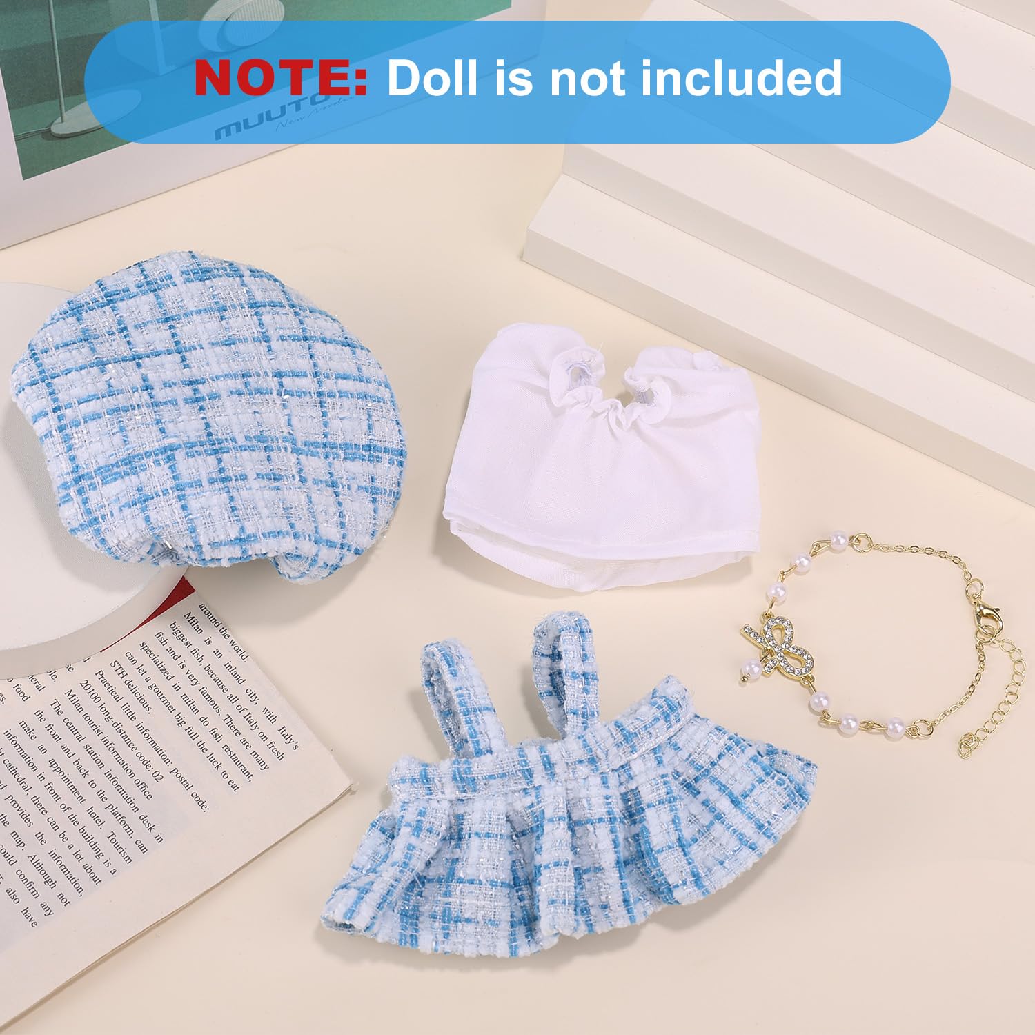Lyreh Plush Doll Outfits Set, Elegant Plush Toy Clothes Including Shirt Dress Hat and Necklace for 17cm Doll Clothing Display or Decor - Image 3