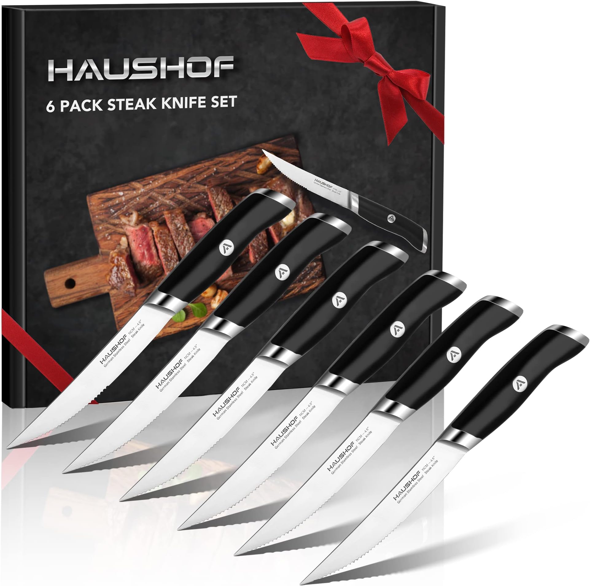 MasterChef Steak Knives Set of 6, High Carbon Stainless Steel Blades & Triple