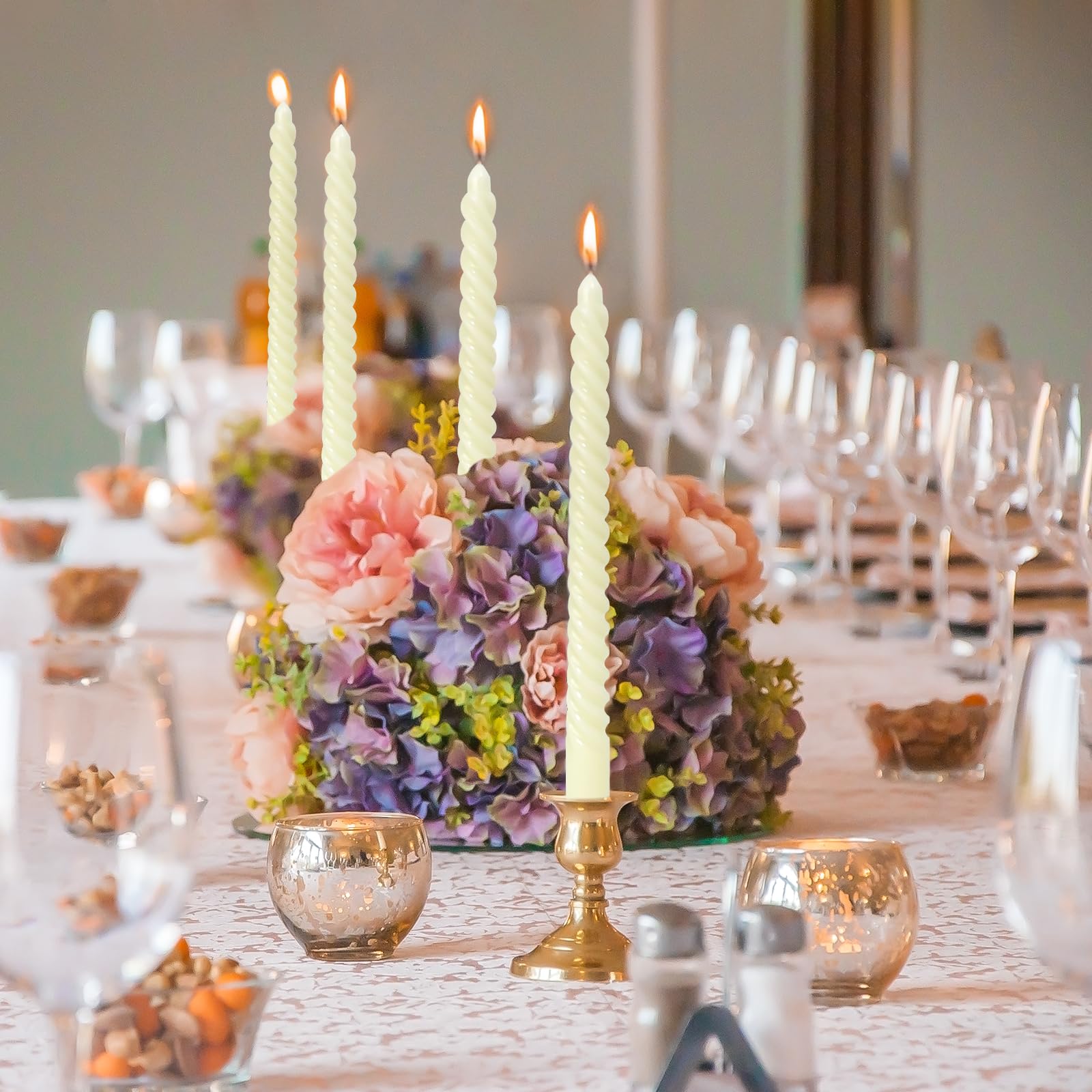Velas cónicas en espiral marfil para decoración del hogar, paquete de 4 candelabros de 10 pulgadas para cena, fiesta, vacaciones, celebración de cumpleaños, sin goteo y sin humo
