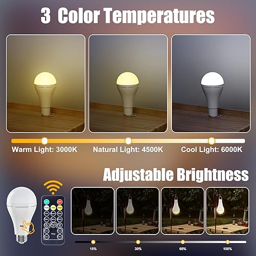 Miniatura 10 de Bombilla recargable USB con control remoto y temporizador, bombillas de emergencia de respaldo de batería para corte de energía en el hogar,